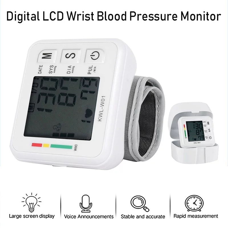 Pluokvzr  Wrist Blood Pressure Monitor,Accurate Automatic Digital BP Machine,Adjustable Wrist Cuff Large LCD Display for Home Use