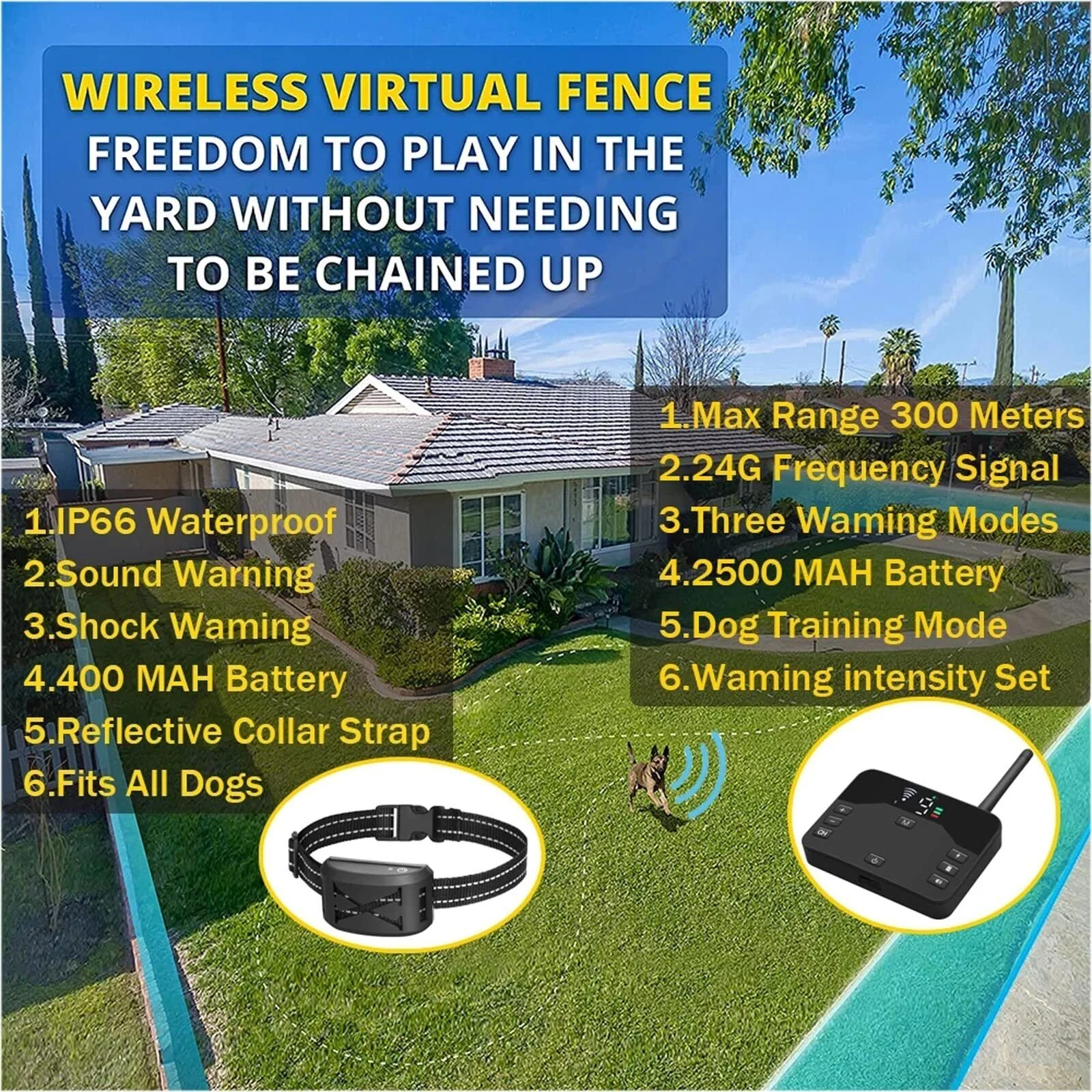 1/2/3 Pet Dog Wireless Electric Fence Containment System Training Collar Shock