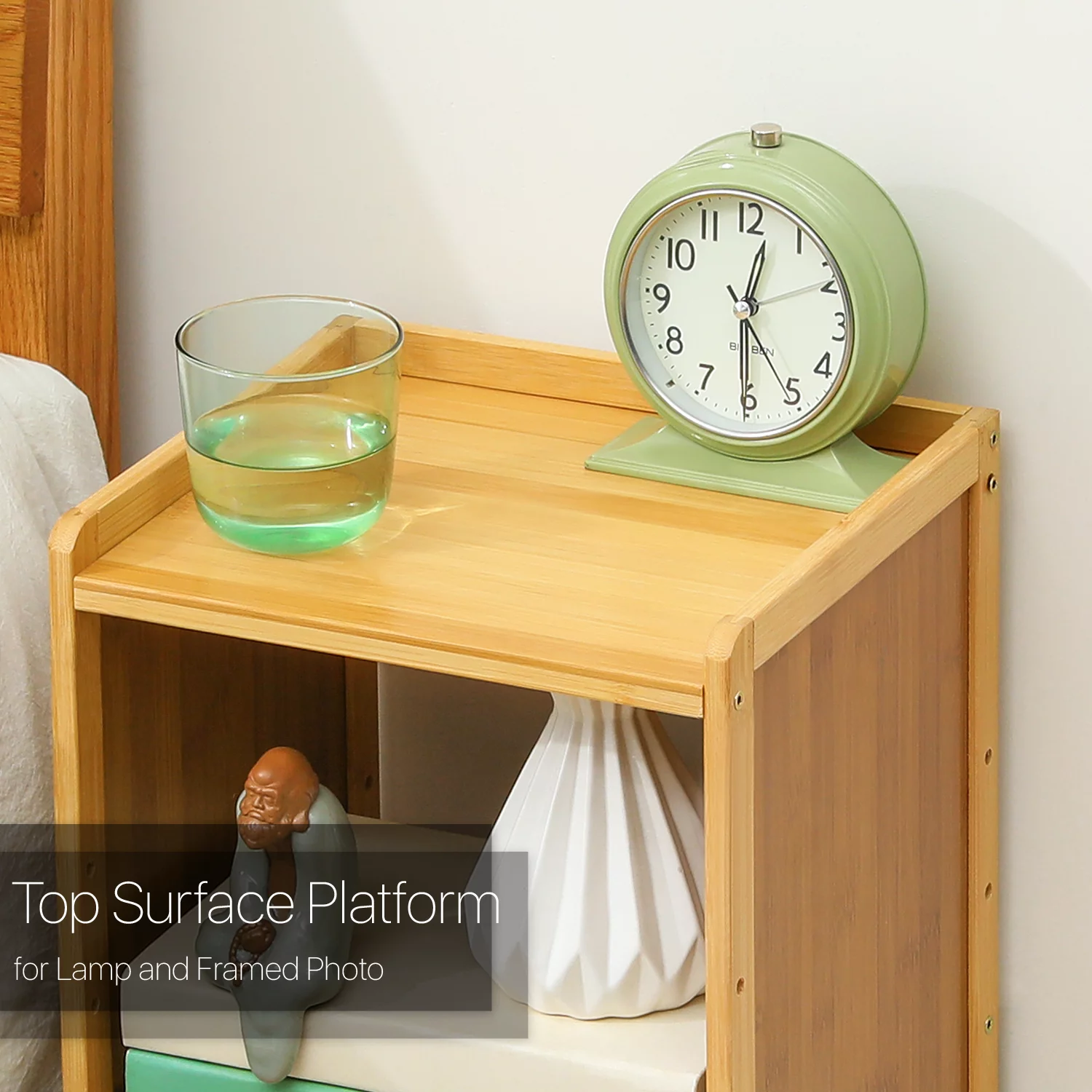 MoNiBloom Bamboo 1 Drawer Nightstands, Modern Beside Table Storage Cabinet, Natural, for Bedroom