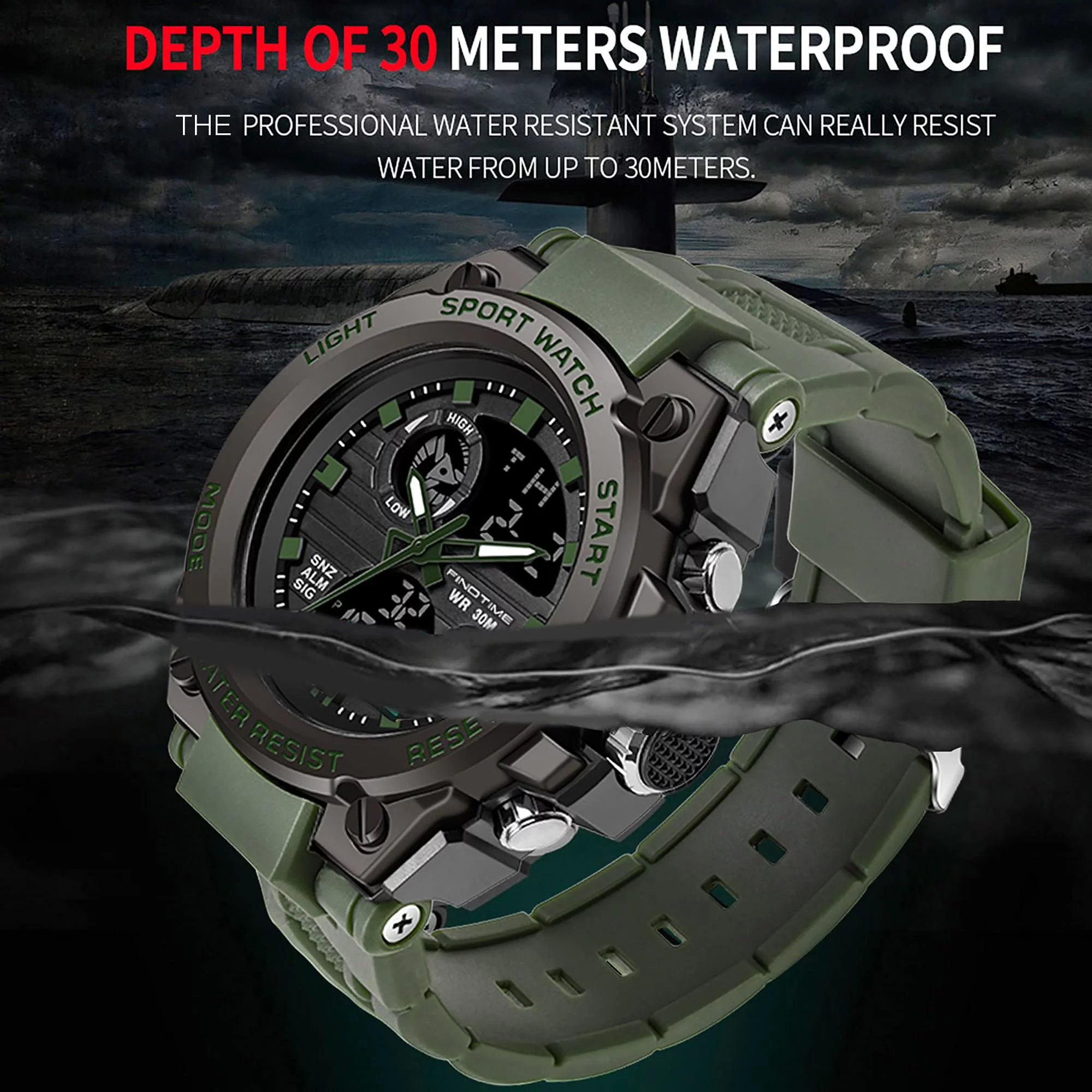 Findtime Men's Military Watch Outdoor Sports Electronic Watch Tactical Army Wristwatch LED Stopwatch Waterproof Digital Analog Watches
