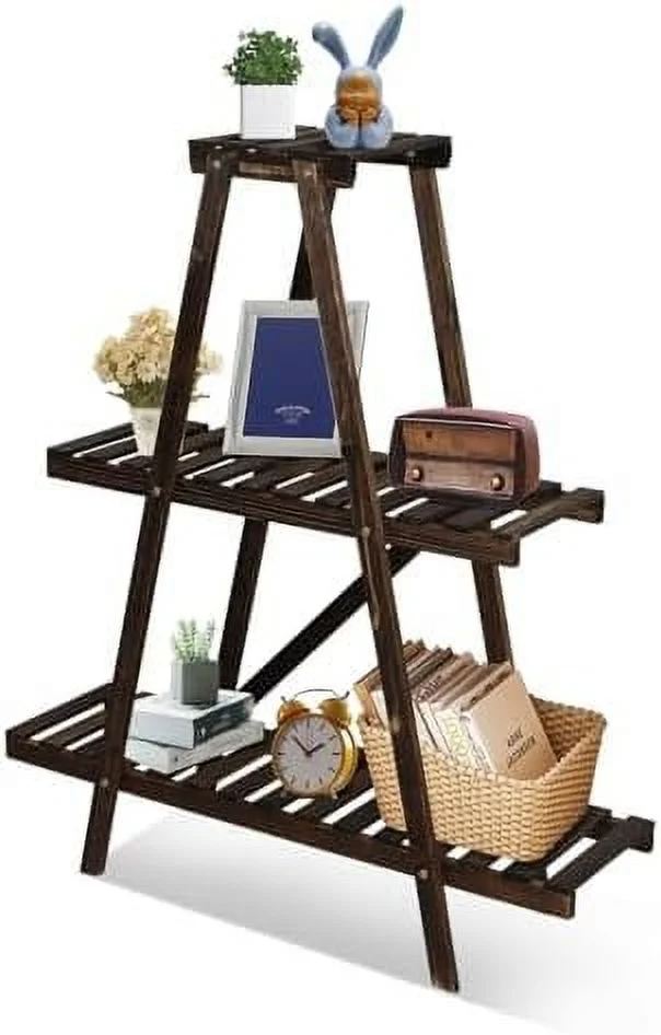 TJCGDTY 5-Tier Wooden Ladder   Ladder Bookshelf  Wall  Flower Stand  Room  Plant  Indoor  Stand  Rack  Wood Frame for Office and Home  Black