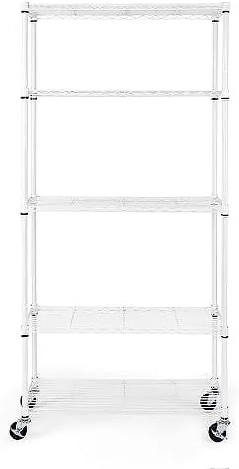 YPZBBOOM UltraDurable Heavy Duty NSF Solid Steel Wire Rack  Unit  Organizer for Garage  Warehouse  Office  Restaurant  Classroom  Kitchen  White  5-Tier Shelving  36" W x 14" D