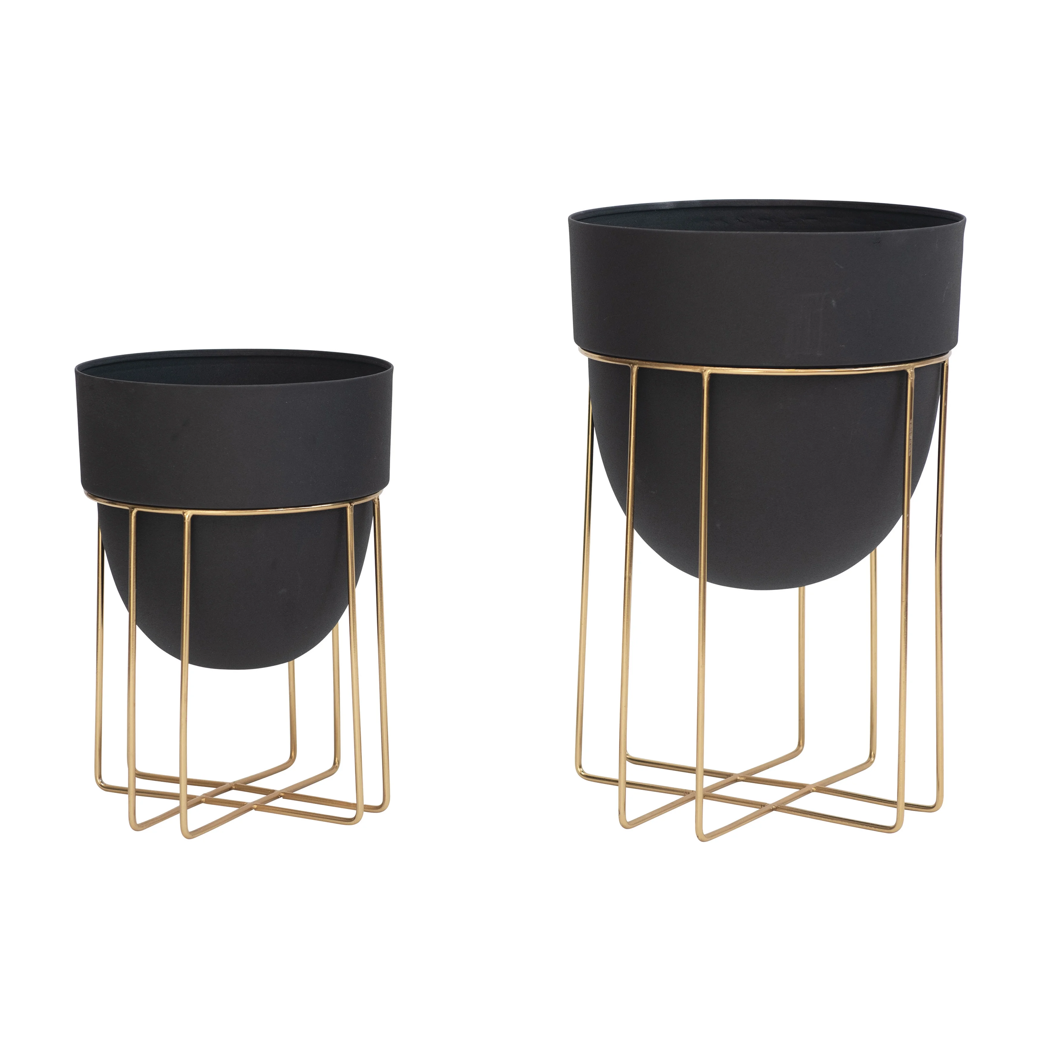 Bloomingville Metal Planters with Gold Finish Stands, Set of 2
