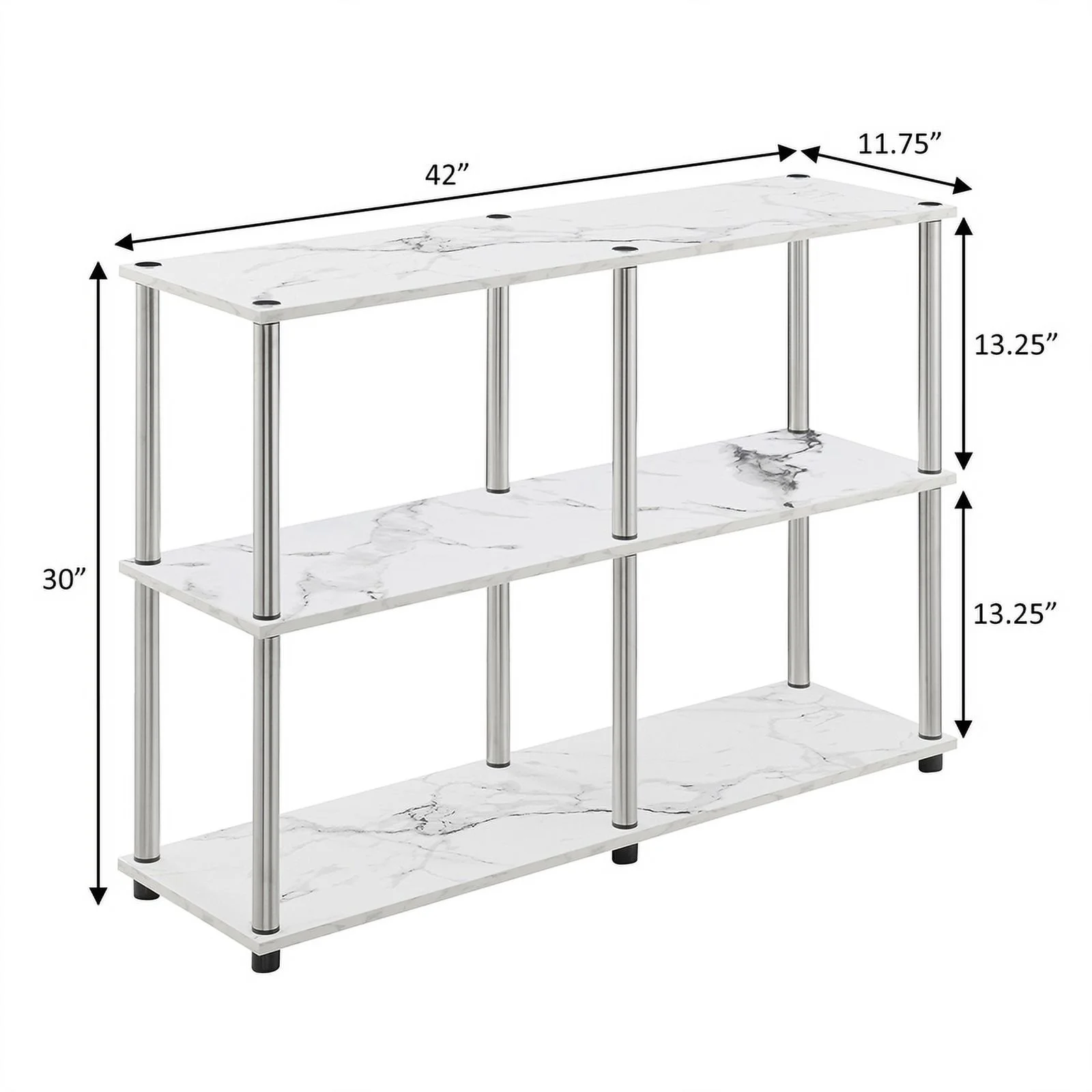 Pemberly Row No-Tools Console Table w/ Shelves in White Faux Marble Wood Finish