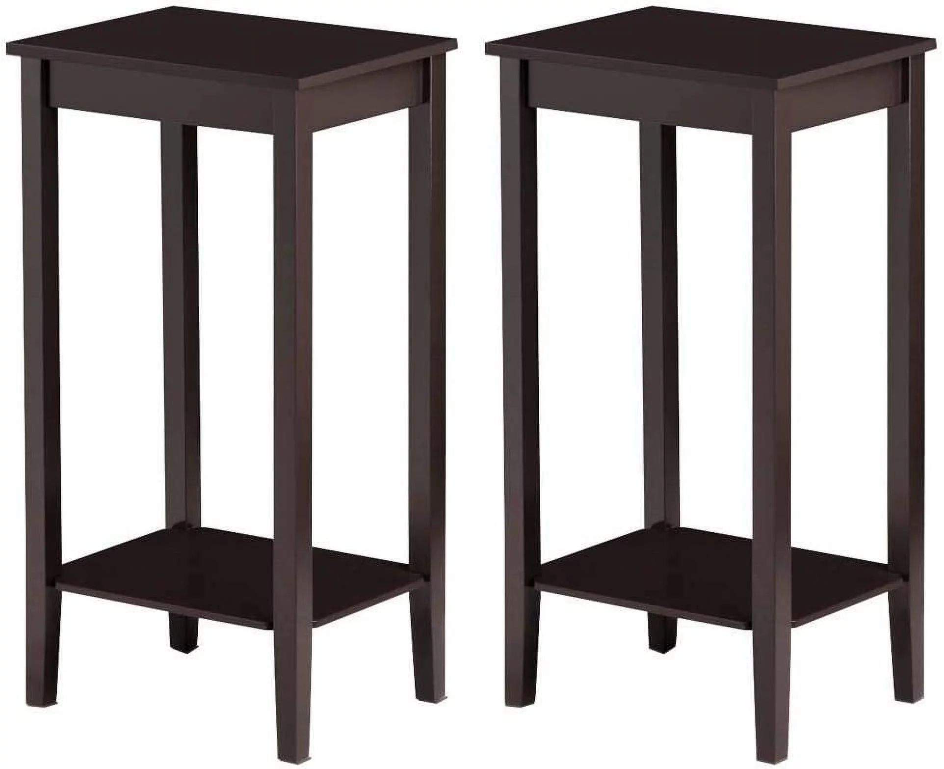 Tall Side Table Set of 2, Wooden End Tables with Storage Shelf and Solid Wood Legs, 29in High Telephone Table Narrow Sofa Side Tables for Living Room/Small Spaces/Hallway/Study, Dark Coffee