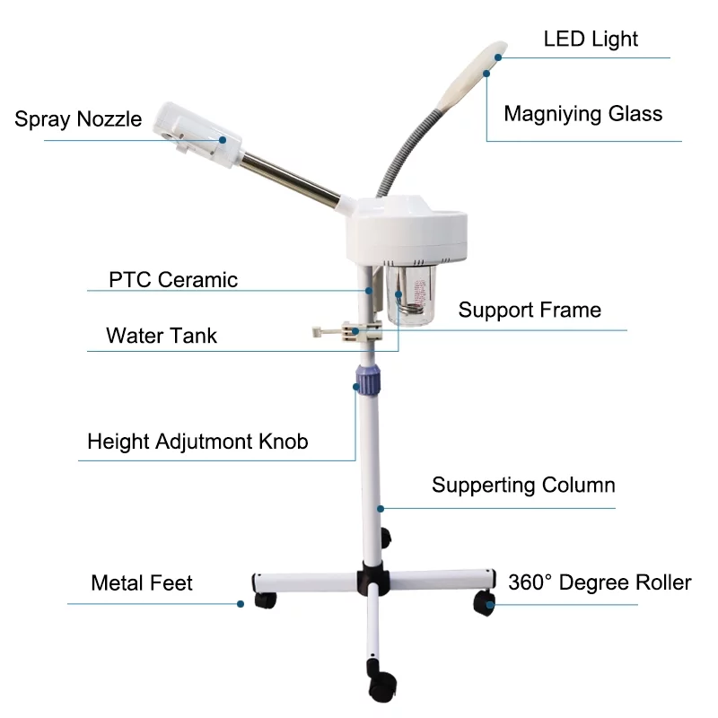 2-In-1 Facial Steamer+5X Headlight Ozone Humidifier with Adjustable Nozzle, Home Salon Spa Beauty Equipment.