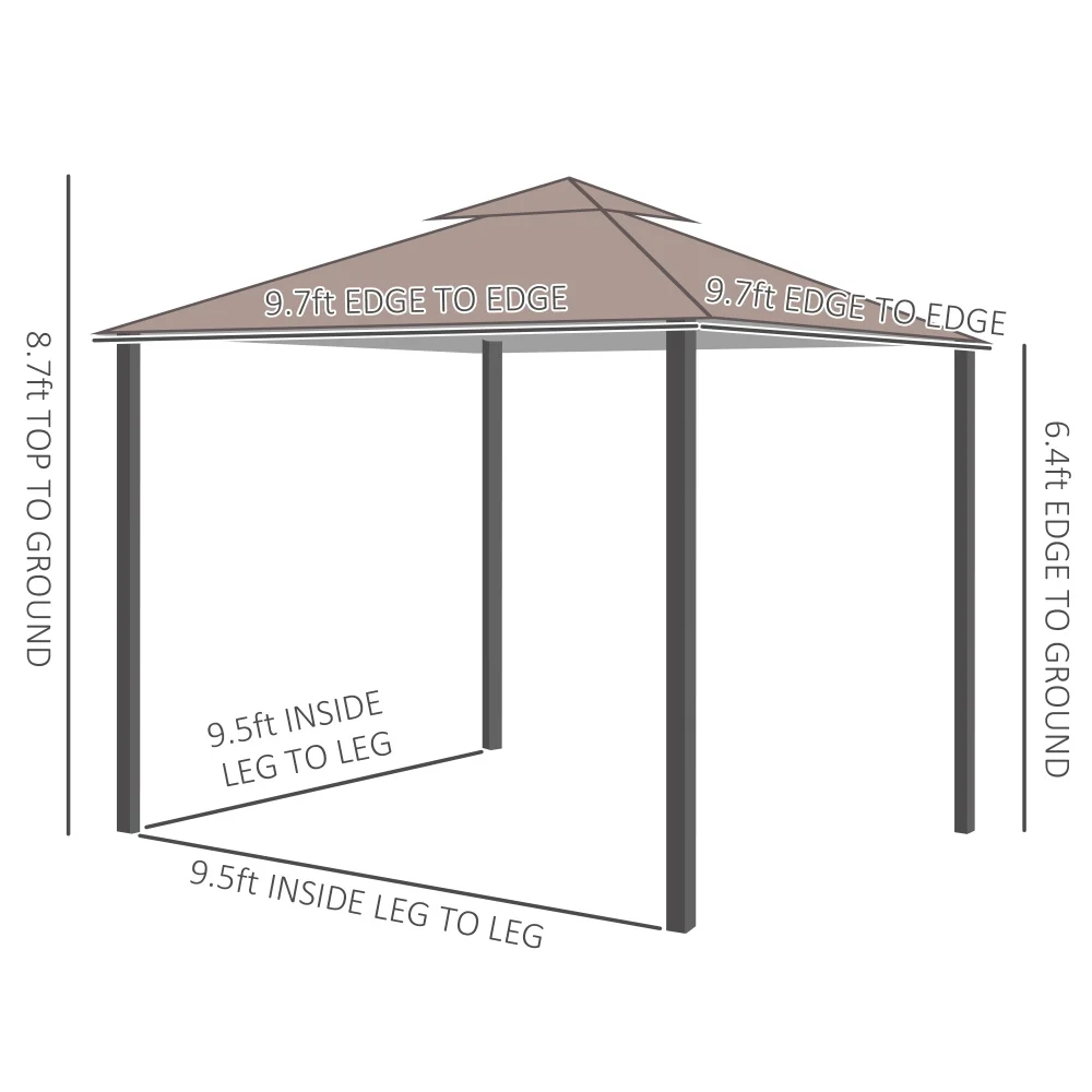 10' x 10' Patio Gazebo, Outdoor Gazebo Canopy Shelter with Double Vented Roof, Netting and Curtains, for Garden, Lawn, Backyard and Deck, Brown