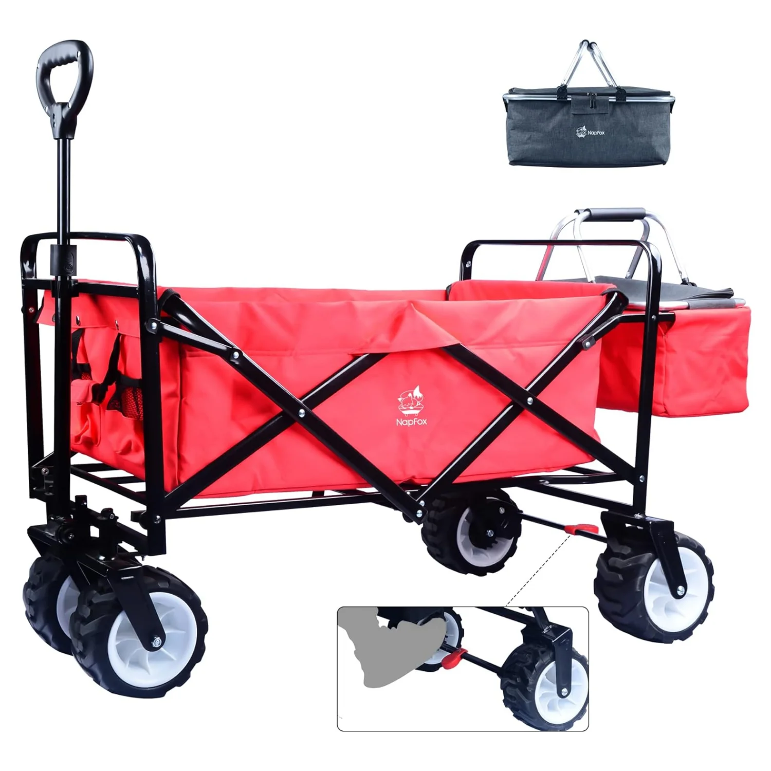 Camping Wagon,Kepeak Collapsible Wagon Heavy Duty Folding Wagon Cart with Removable Canopy,Utility Carts with Cooler Bag for Outdoor Garden,Red