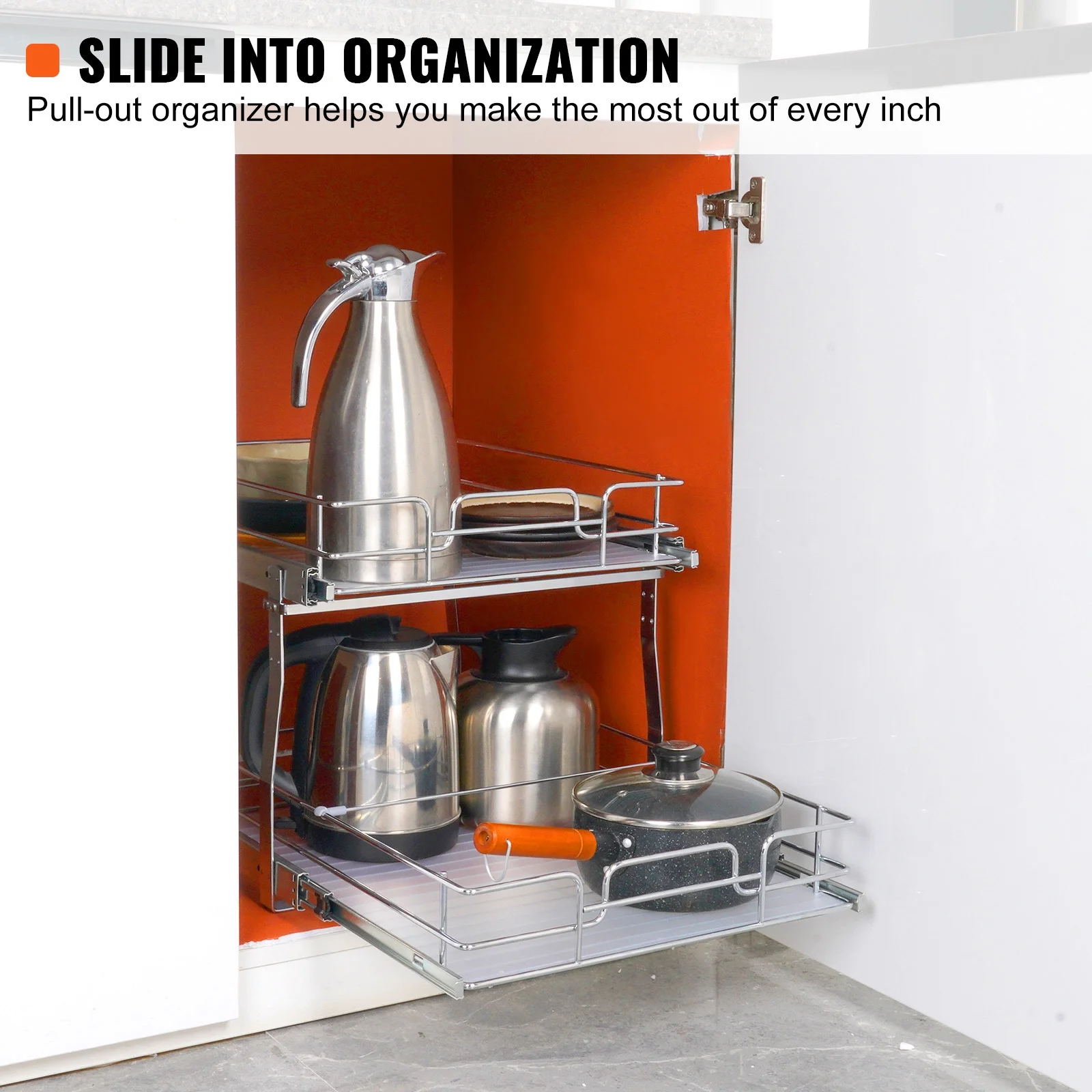 SKYSHALO 16x21 inch Drawer Basket 2-Tier Wire Pull Out Cabinet Under Sink Organizer