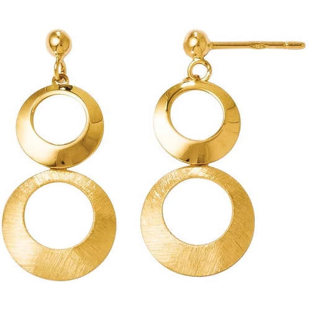 Primal Gold 14 Karat Yellow Gold Polished and Scratch Finish Circle Post Dangle Earrings