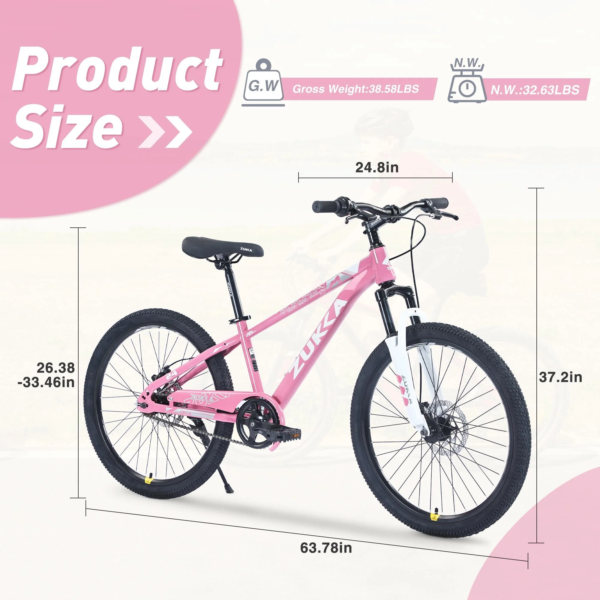 Glavbiku Unisex 24 inch Mountain Bike,Child MTB for Age 7-10 Years,Pink