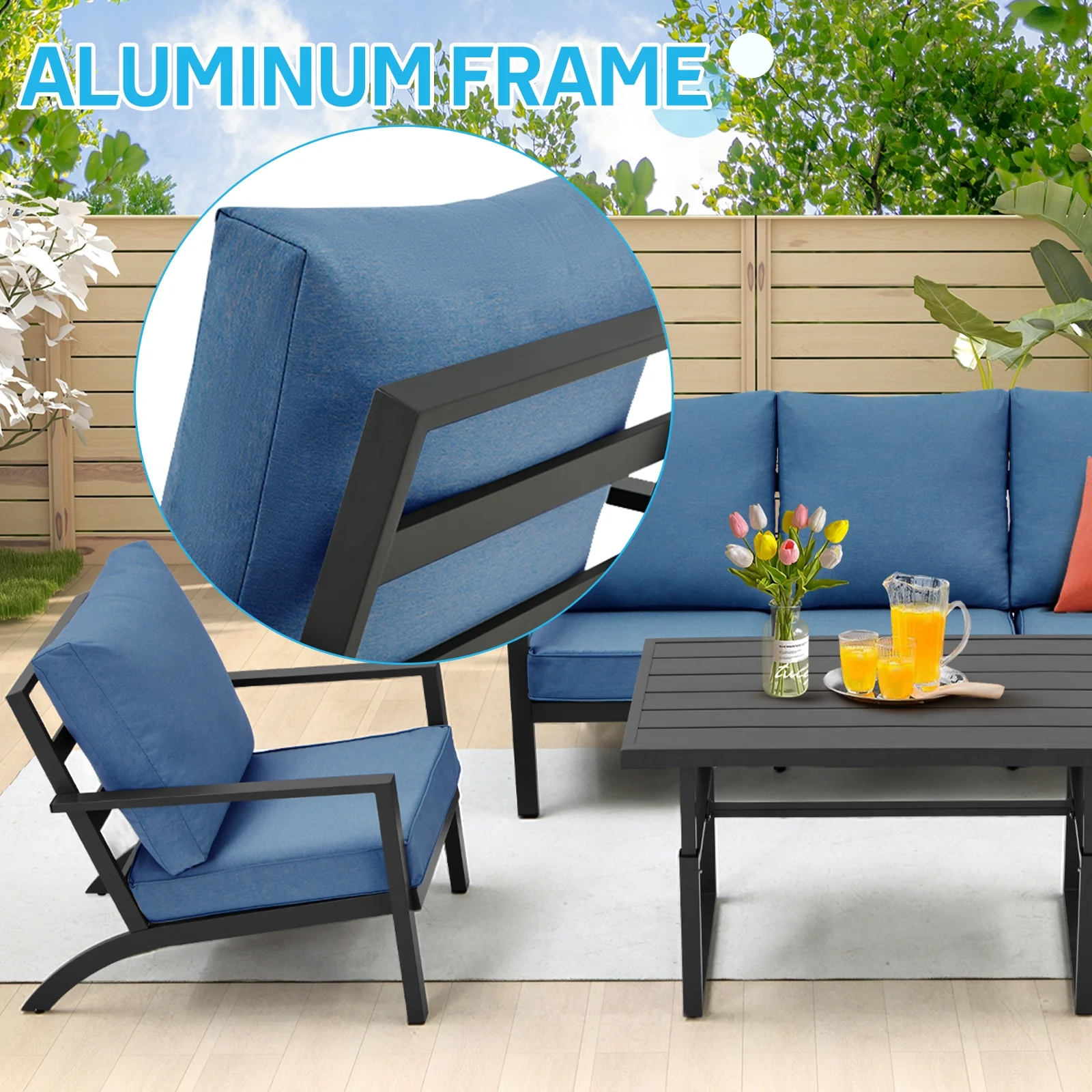 Danrelax 4 Pieces Aluminum Patio Furniture Set,Patio Conversation Set, Blue
