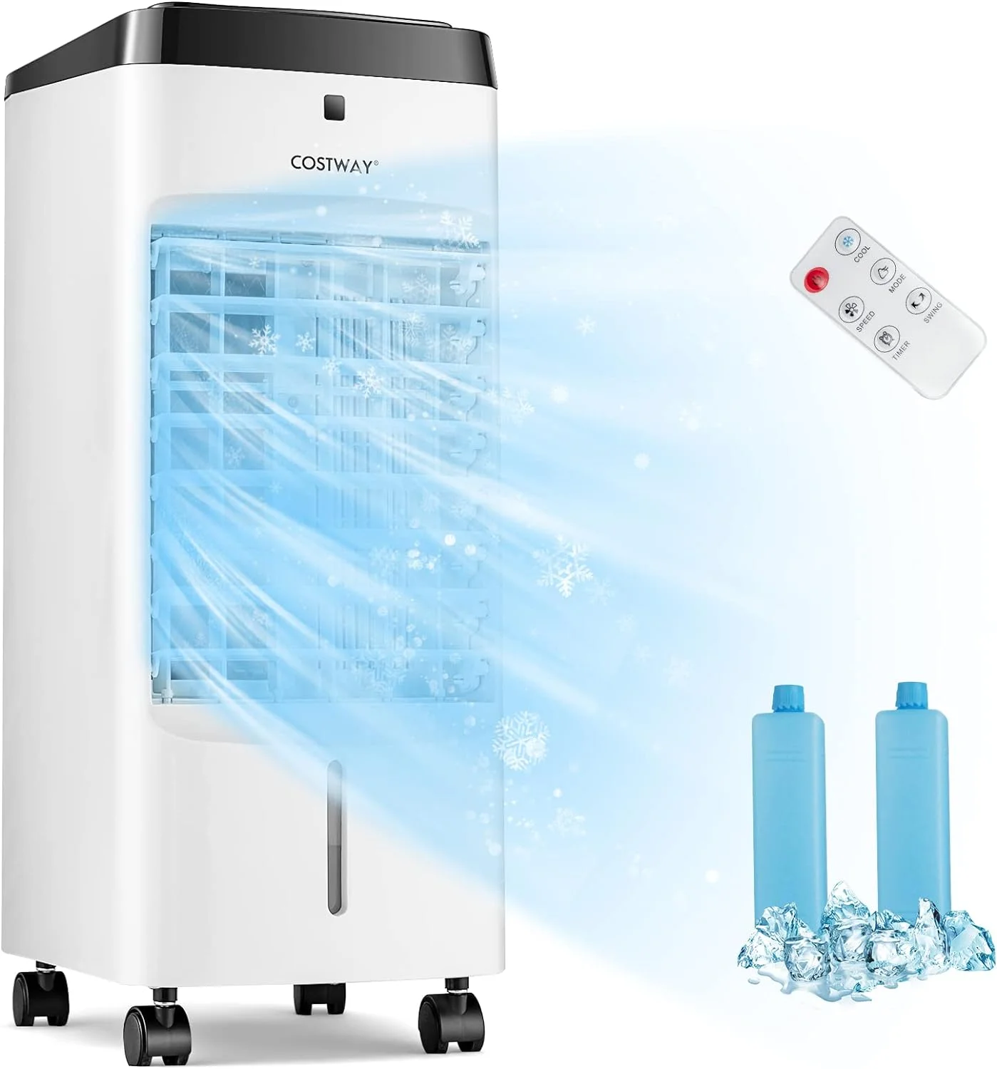 COSTWAY 3-in-1 Evaporative Air Cooler, Quiet Personal Swamp Cooler with Remote Control, 70° Oscillation, 12H Timer, 4 Speeds, 2 Ice Boxes, Portable Air Cooler Fan for Room Bedroom Home Office