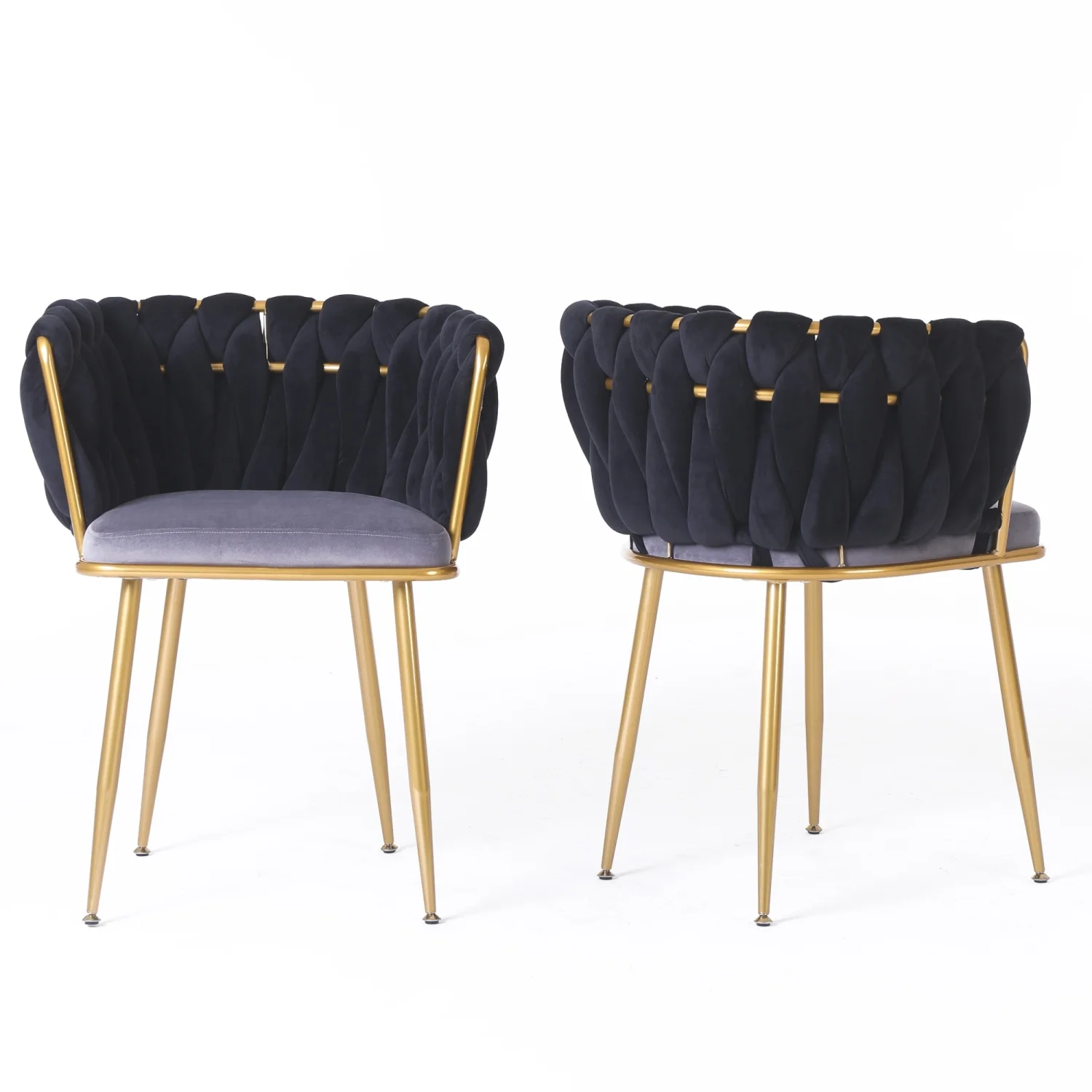 Living Room Chairs Velvet Makeup Vanity Chair with Back Arm Modern Bedroom Accent Chair Elegant Comfy Single upholstered Chair with Gold Metal Legs (black 2 set)