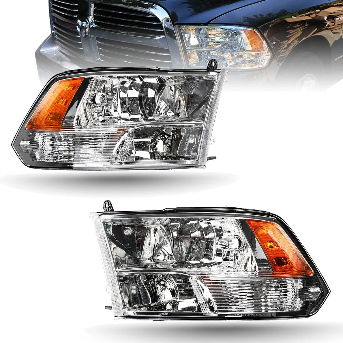 Headlamps For 2009-2018 Dodge Ram 1500 2500 3500 Quad Chrome Headlights 09-18