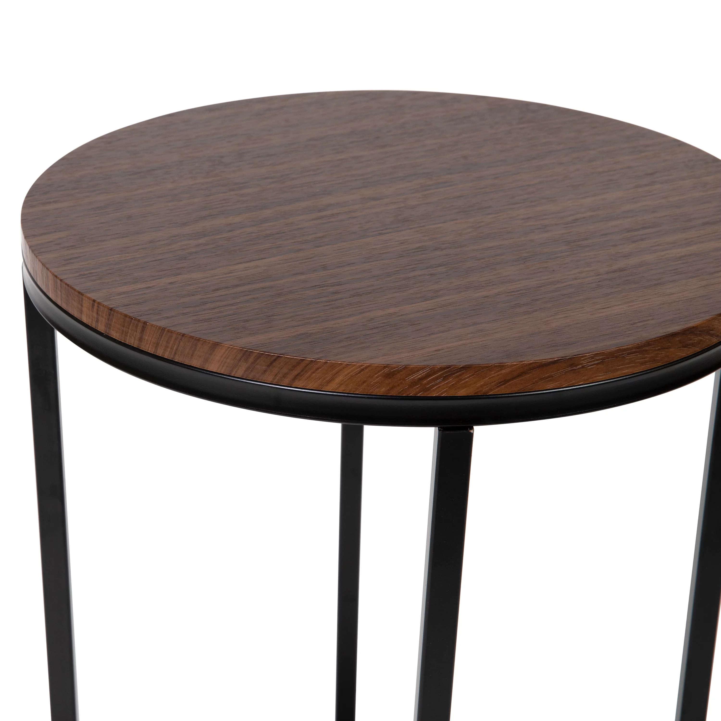 Merrick Lane Walnut End Table with Round Matte Black Cross Brace Frame