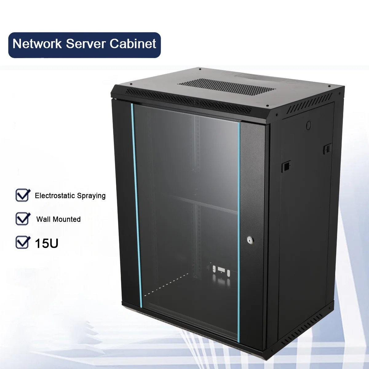 NICCOO 15U Wall Mount Server Rack Locking Network Cabinet Data IT Enclosure Glass Door