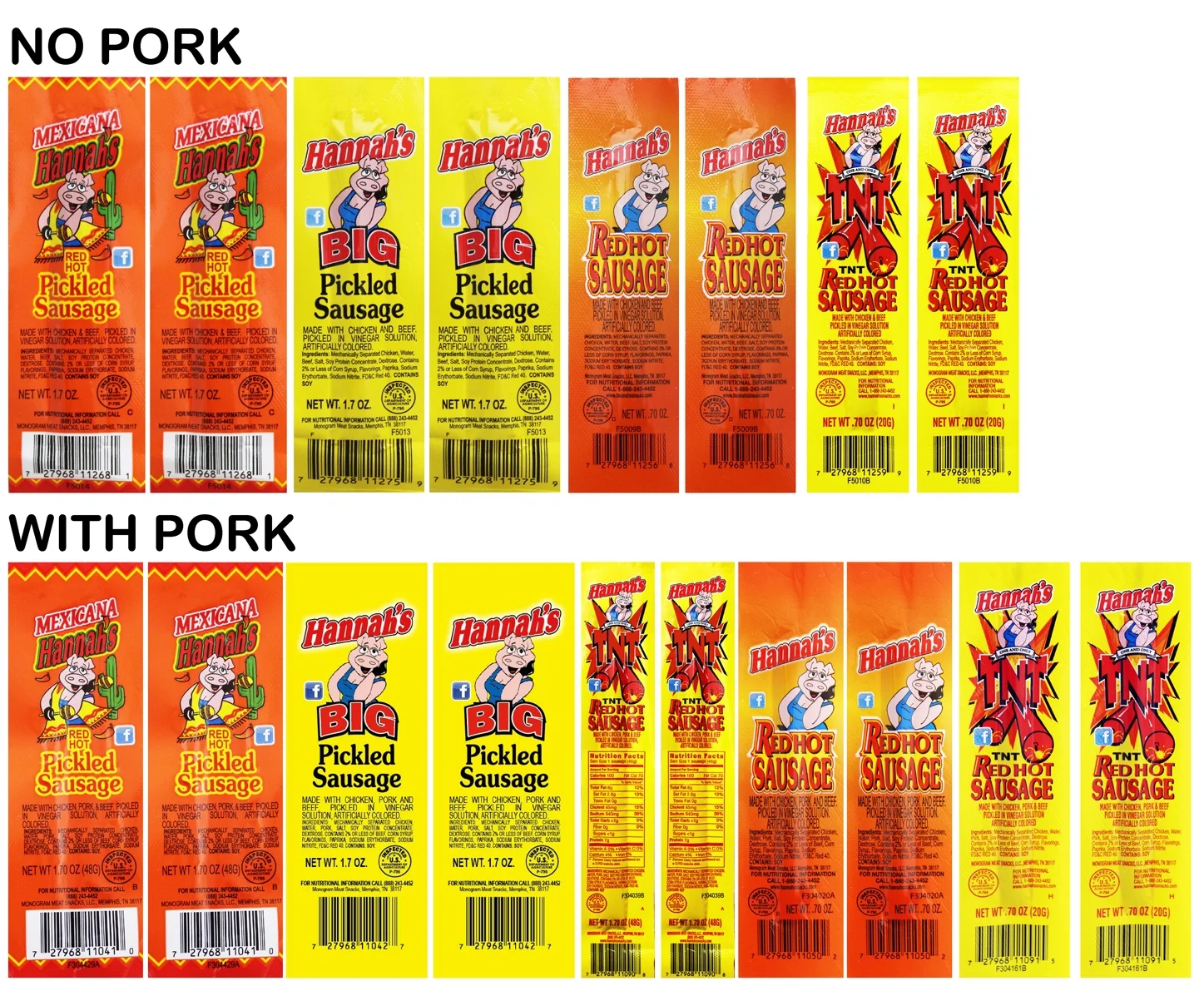 Hannah's 18-Piece Sampler (2 packs each of 9 assorted Hannah’s Pickled Sausages)