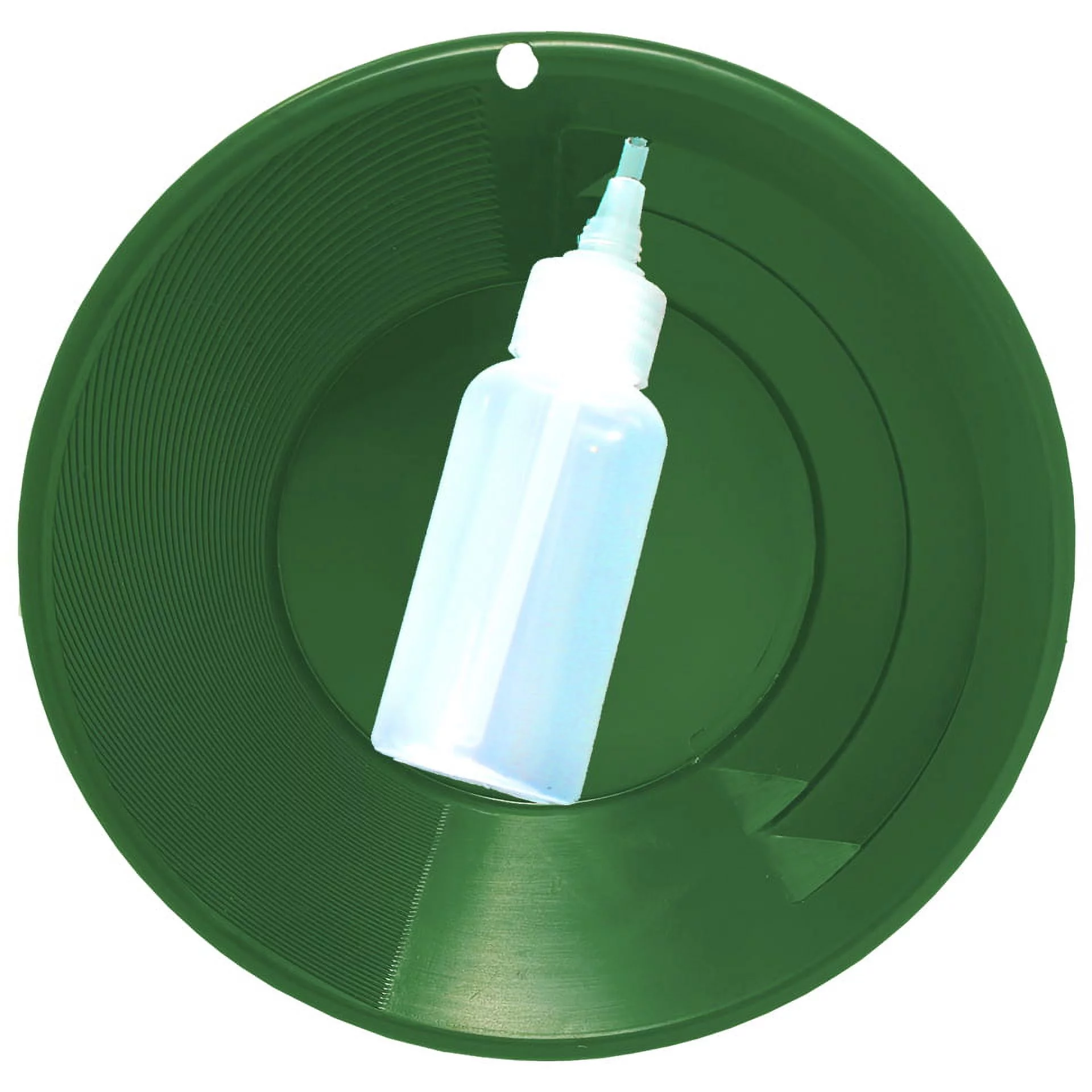 Sluice Fox 9 in Green Dual Riffle Gold Pan w/Snifter Bottle Prospecting Panning Mining