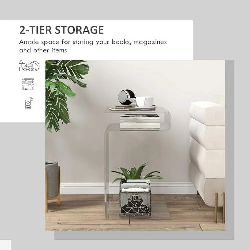 WTYNKAE 14" Long 2-Tier Rectangle All Acrylic 15mm Thick Waterfall Coffee Table  Clear