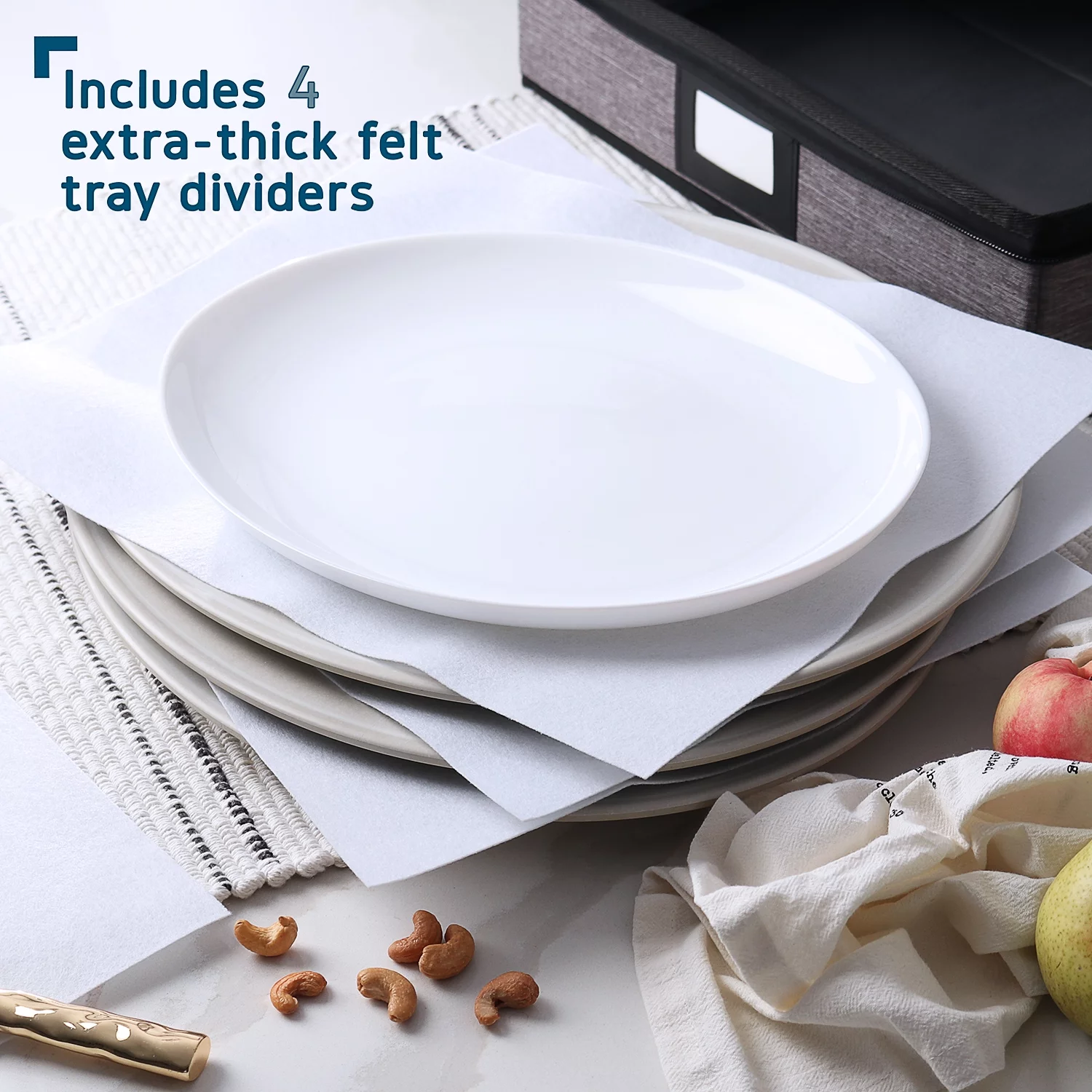 Hearth & Harbor Dinnerware Storage Container for Platter Sets, Securely Padded Gray Platter Storage