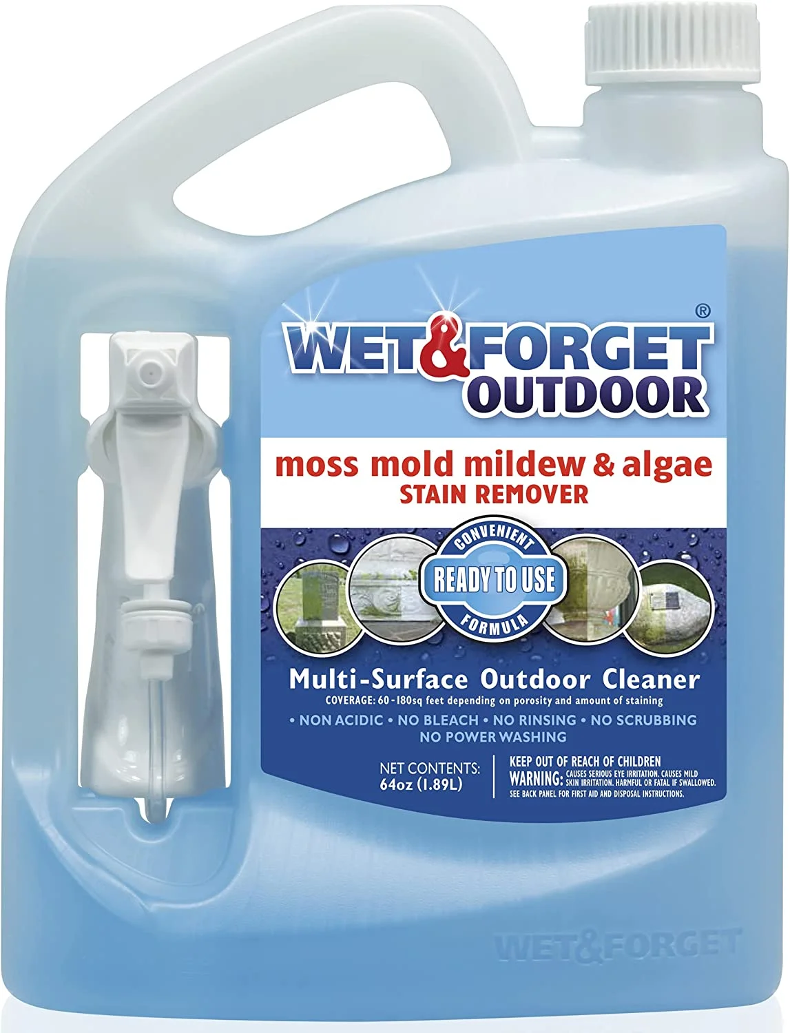 Wet & Forget Outdoor Moss, Mold, Mildew, & Algae Stain Remover Multi-Surface Cleaner, Ready to Use, 64 Ounce