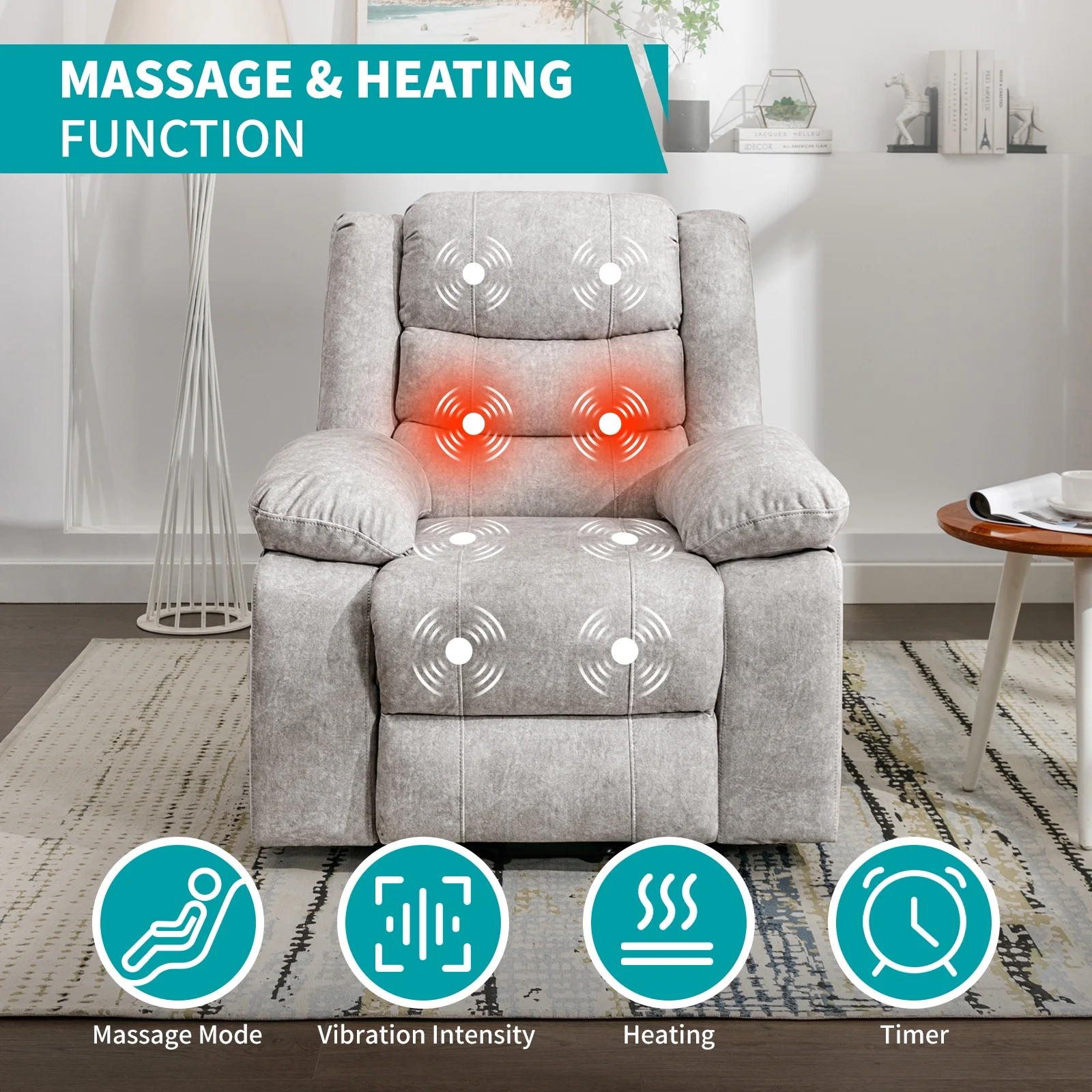 Puremind Recliner Chair for Adults, Electric Glider Recliner with Heat Vibration Function, Upholstered Modern Massage Chair with Overstuffed Armrest Backrest for Living Room Apartment Studio - Beige