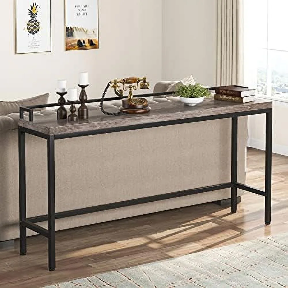 TJUNBOLIFE 70.9 inch Extra Long Sofa Table Narrow Console Table Behind Couch  Rustic Industrial Entryway Hallway Table Skinny Sofa  Table for Living Room (Gray)