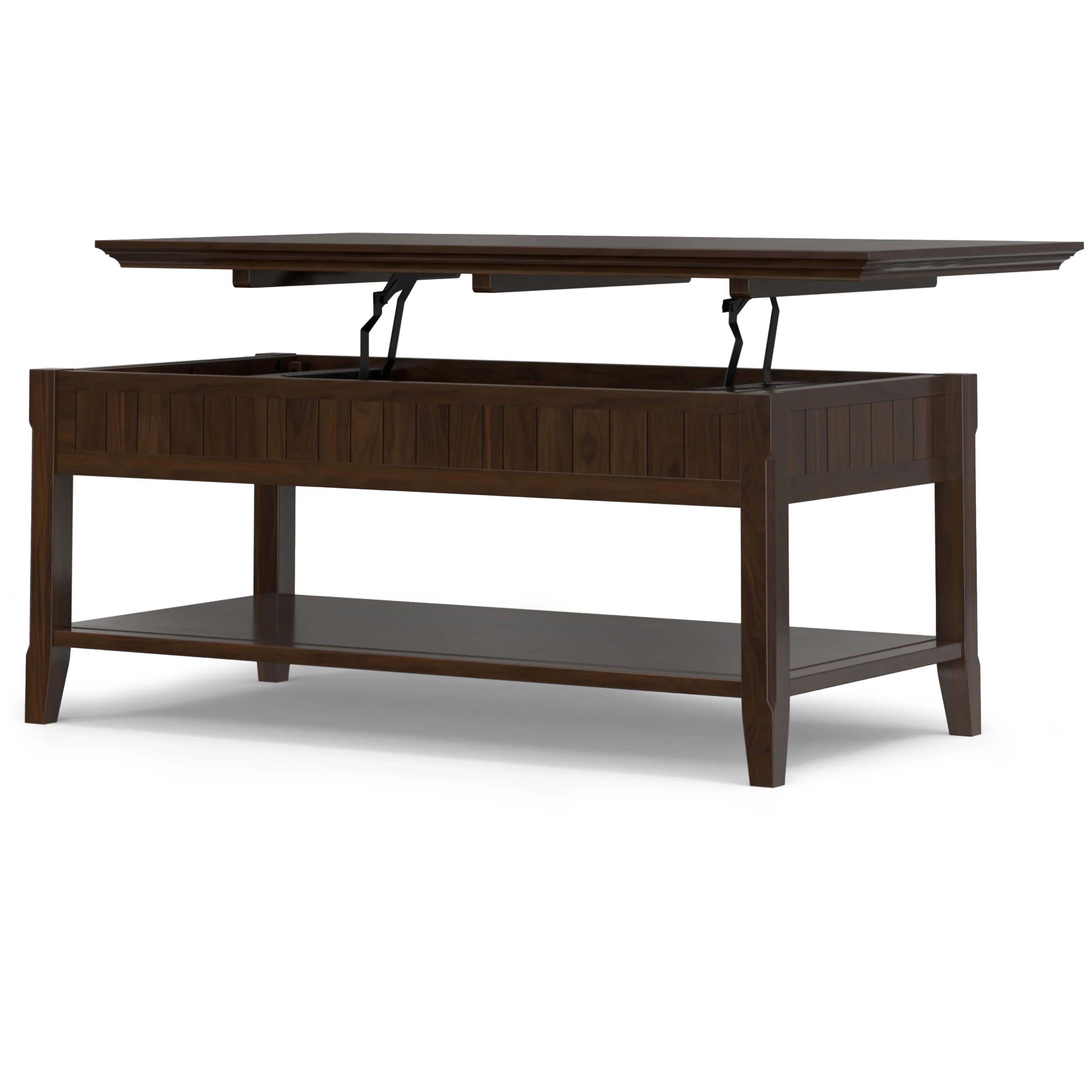 Simpli Home Acadian SOLID WOOD 48 inch Wide Rectangle Transitional Lift Top Coffee Table in Brunette Brown