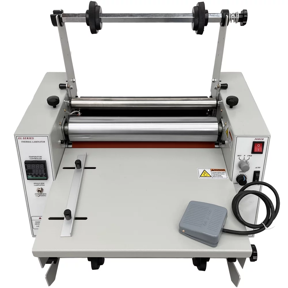 INTSUPERMAI 14In Steel Roller Laminator Hot Thermal and Cold Laminating Machine Double Sides Automatically and Foot Control Speed Adjustable