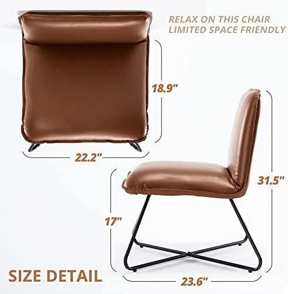 TQNJYGX Accent Chair   5 Positions Recline Chair  Distressed Brown Armless Accent Chairs  17\u2033High  Comfy Mid Century Modern Chair with Adjustable Backrest for Bedroom  Living Room  O