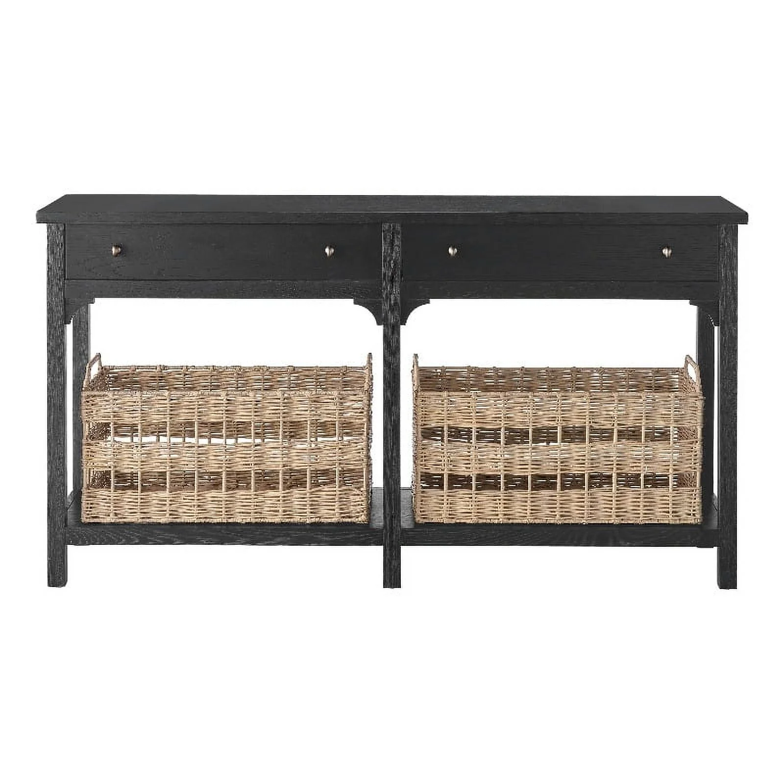 Maklaine Contemporary Farmhouse Console Table in black Oak wood