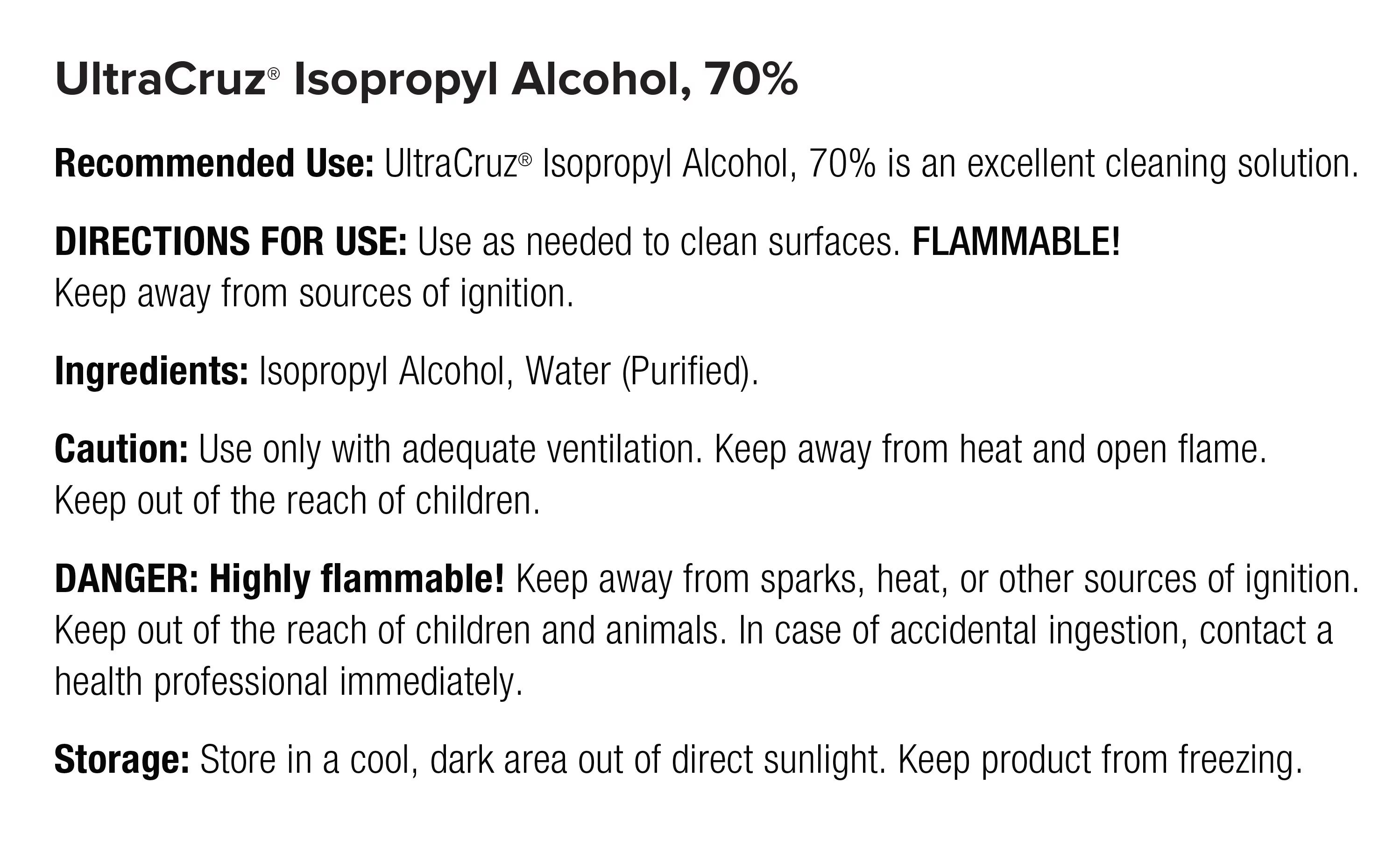 UltraCruz Isopropyl Alcohol, 70%, 4 x 1 Gallon