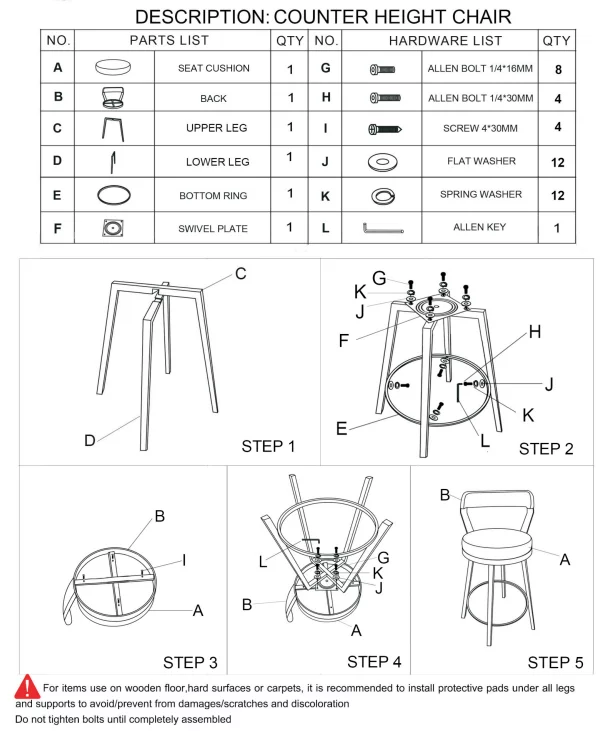 LANTRO JS Metal Base 24 inch Counter Height Chairs Set of 2pc Red Seat 360 degree Swivel Faux Leather Upholstered Dining Room Furniture