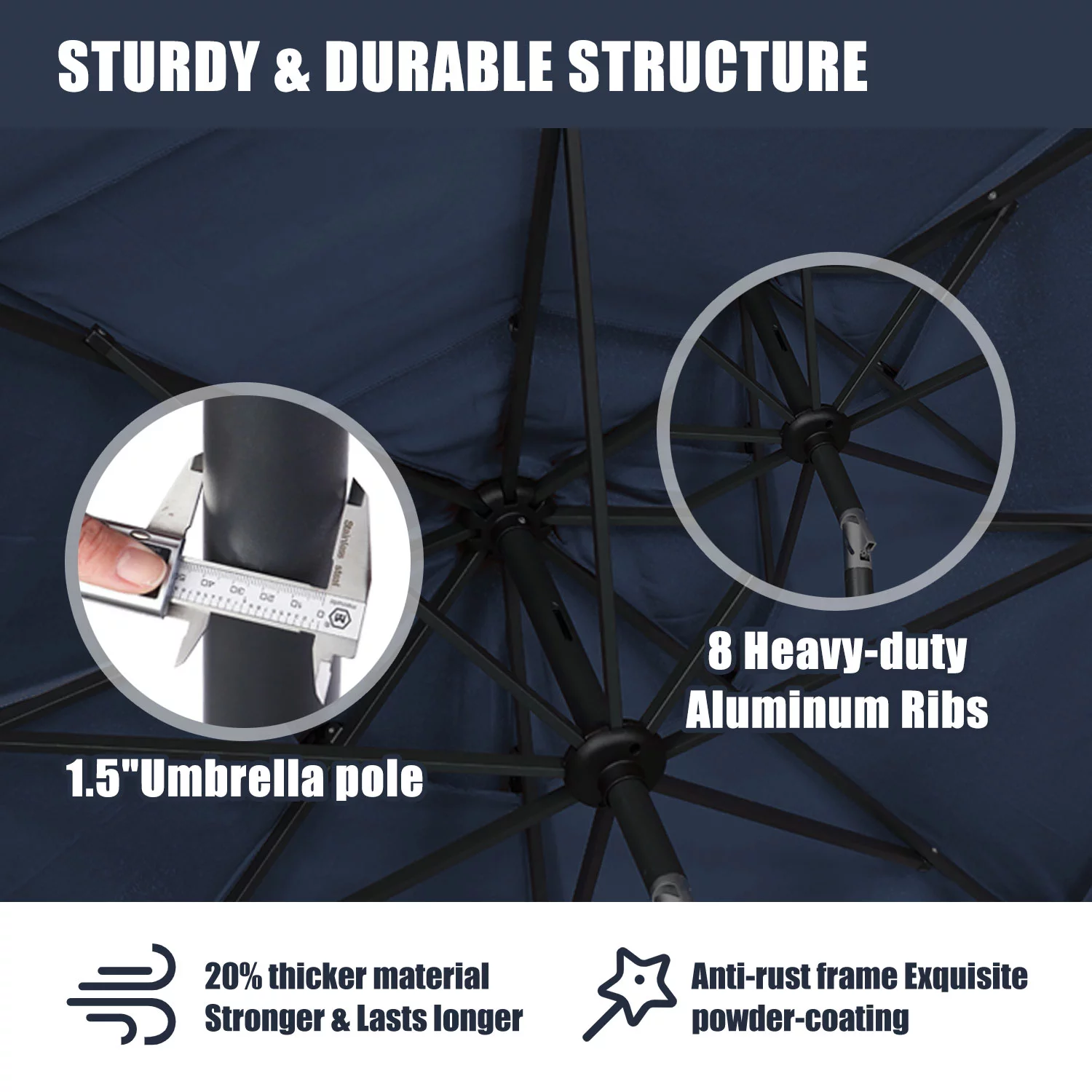 Autlaycil 10Ft 3 Tiers Patio Umbrellas Solar 40 LED Lighted Umbrella with 8 Ribs Patio Table Umbrella, Blue