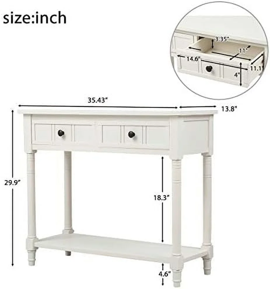 Console Table Sofa Table with 2 Drawers and Bottom Shelf  Farmhouse Wood Sideboard for Living Room  Acacia Mangium