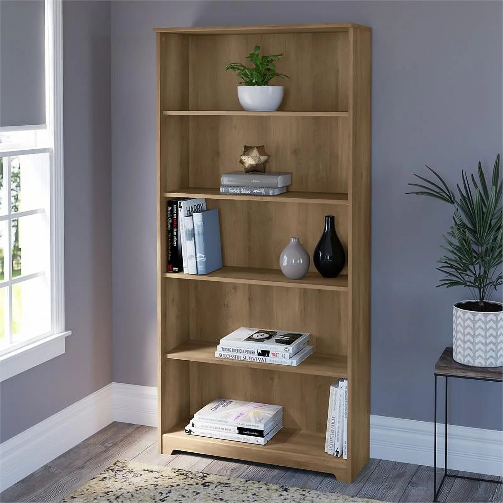 Home Square 2 Piece Engineered Wood Tall Bookcase Set in Reclaimed Pine