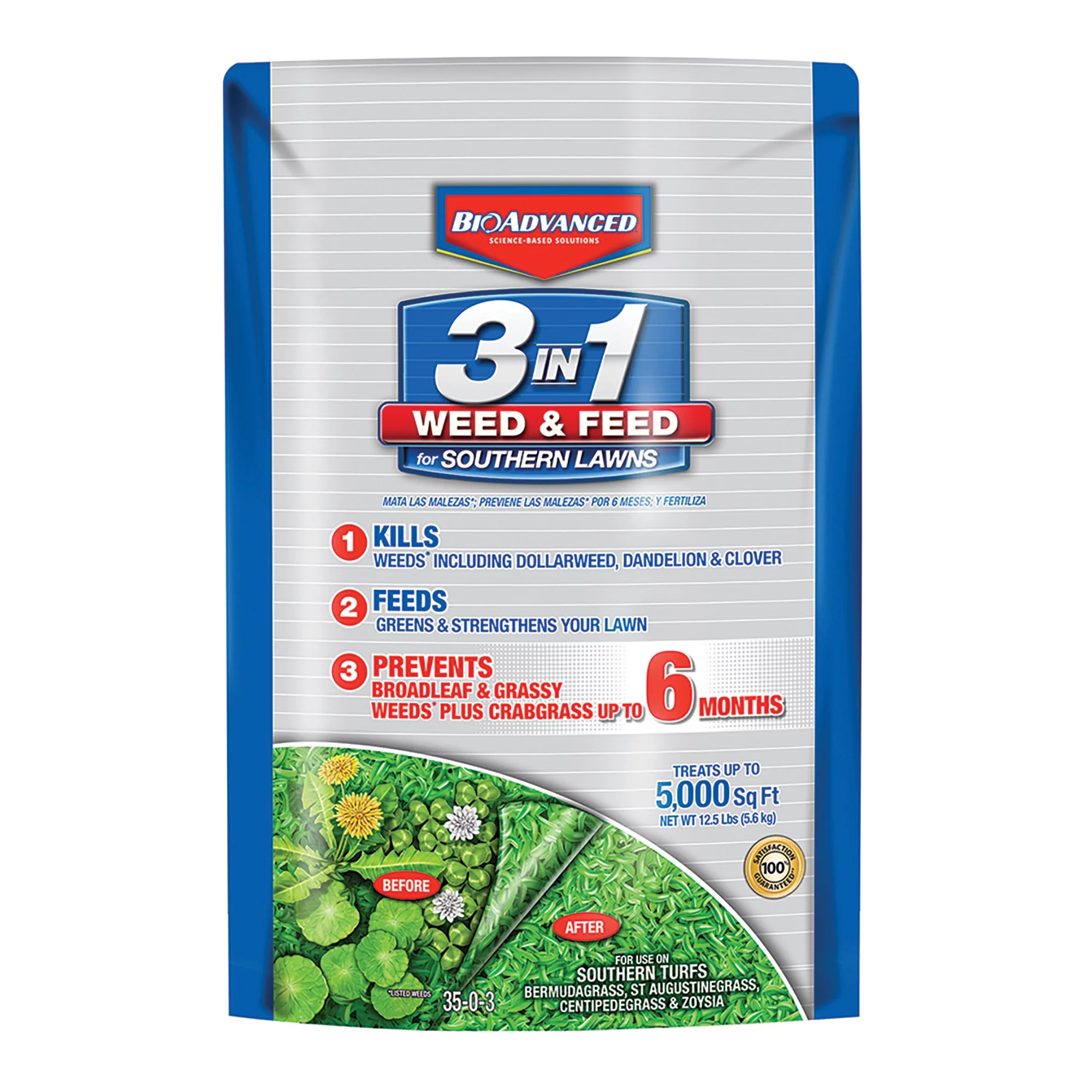 BioAdvanced 3-In-1 Weed and Feed for Southern Lawns, Granules, 12.5 LB, 5,000 SQ FT