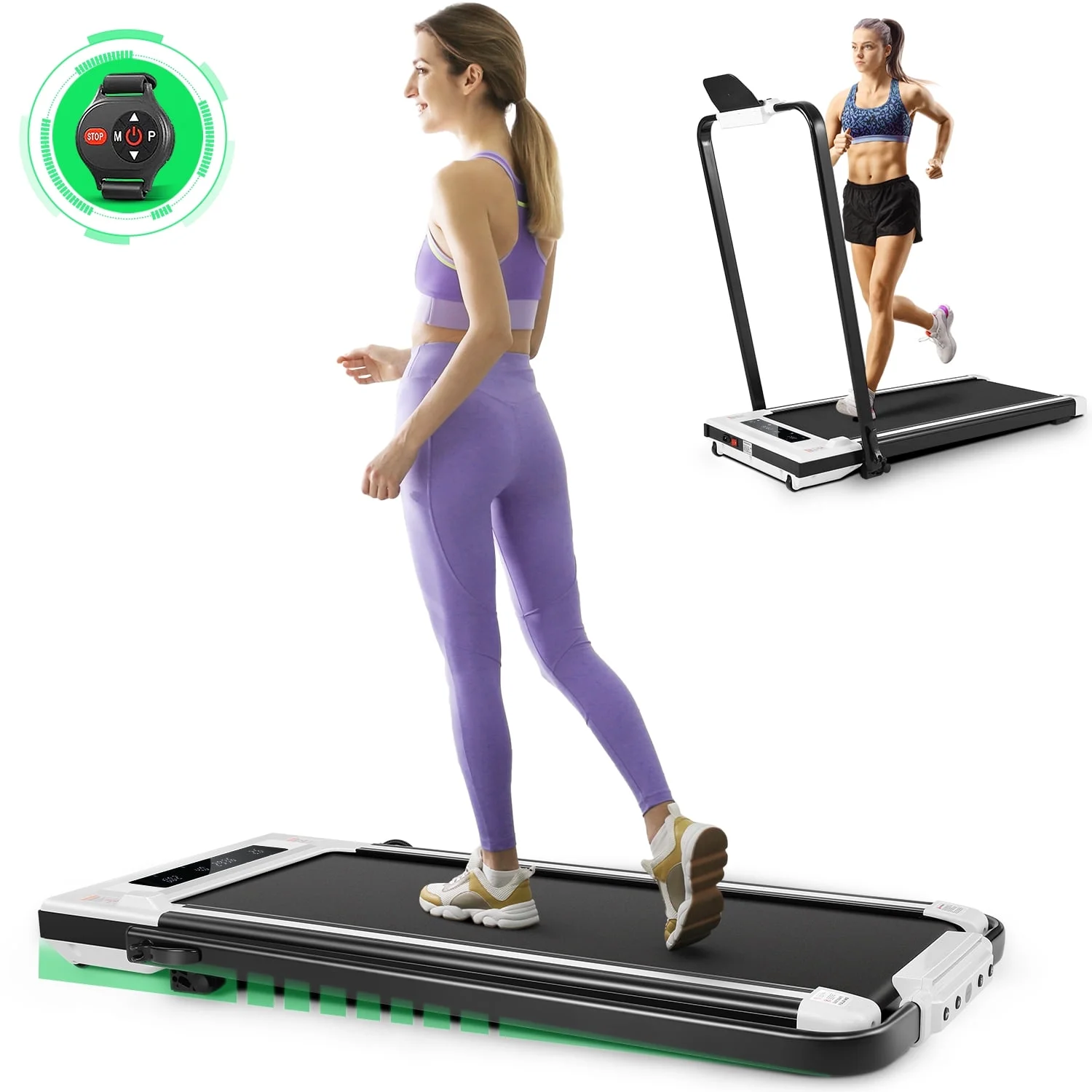 Tikmboex 4 in 1 Under Desk Treadmill with LED Touch Screen Remote Watch, Strong 2.5HP Motor Walking Pad for Home Office Cardio Exercise, 300lbs Black & White