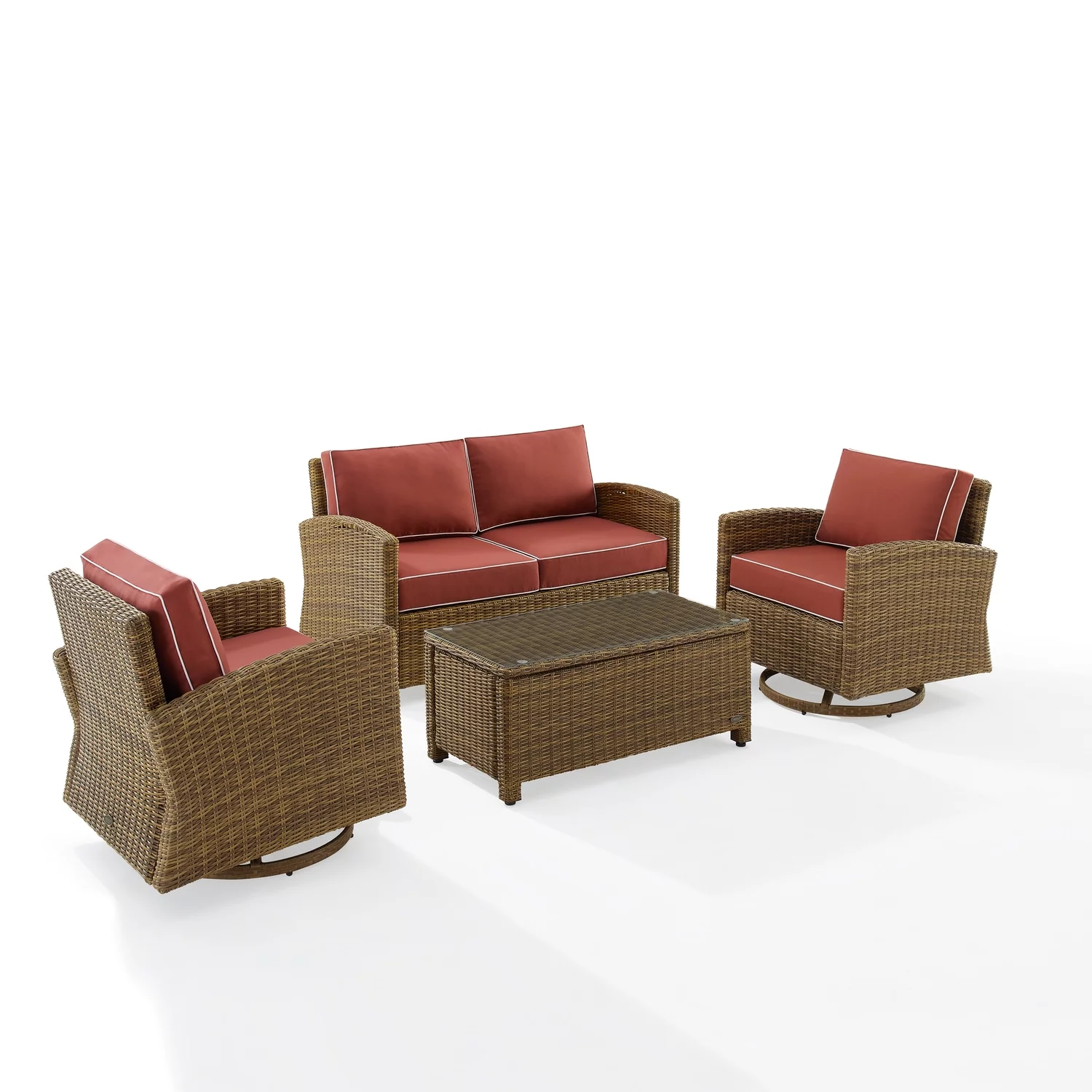 HomeStock African Artifacts 4Pc Swivel Rocker Conversation Set Sangria/Weathered Brown - Coffee Table, Loveseat, & 2 Swivel Rockers