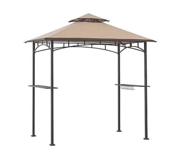Sunjoy 5 x 8 ft Black Steel Frame Double Tiered Canopy Grill Gazebo for Outdoor, Patio, Garden