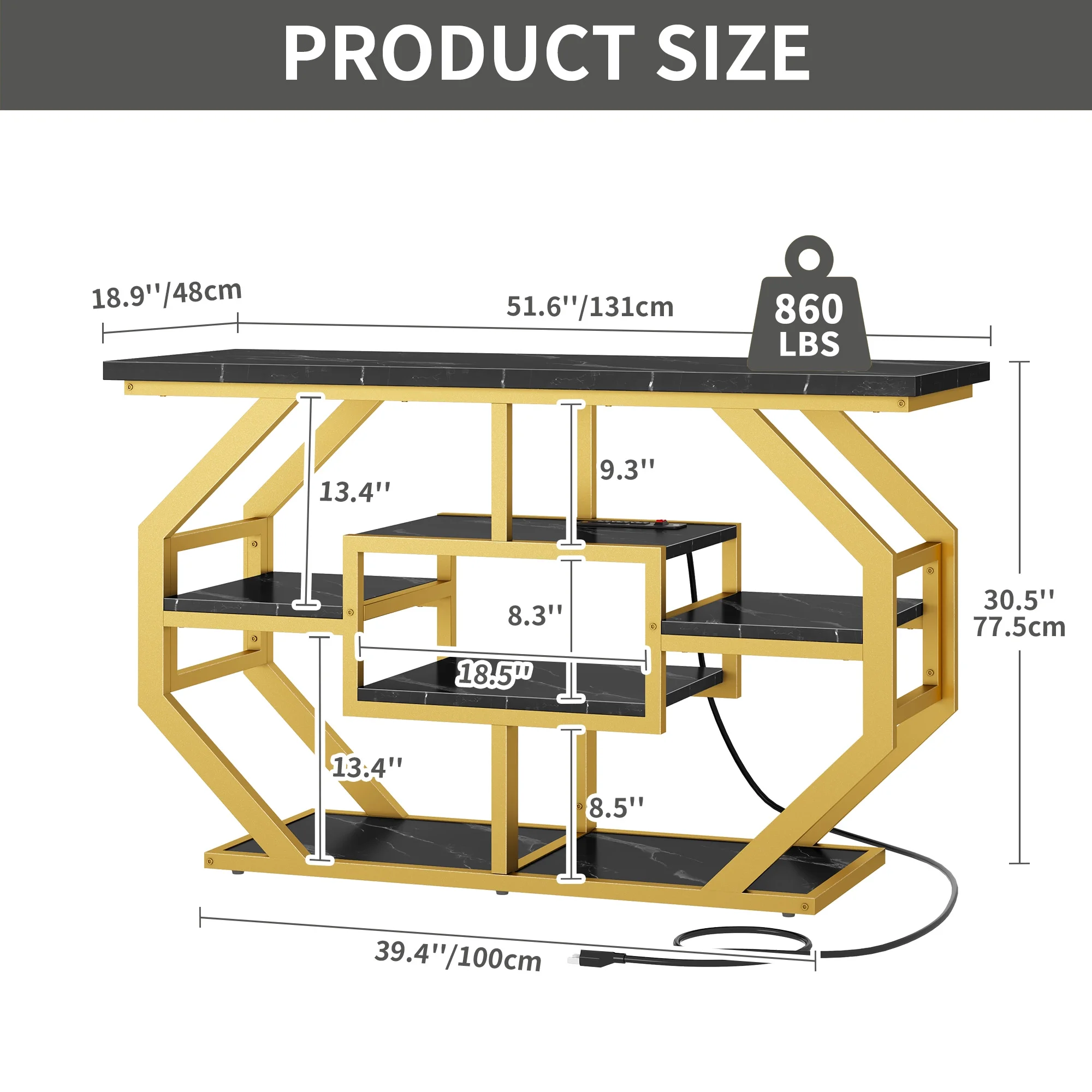 Dextrus Heavy Duty Metal Aquarium Stand with Power Outlets - Suitable for 55-75 Gallon Fish Tank Stand, Turtle Tank, Reptile Terrarium (865lbs Capacity) - Black & Gold