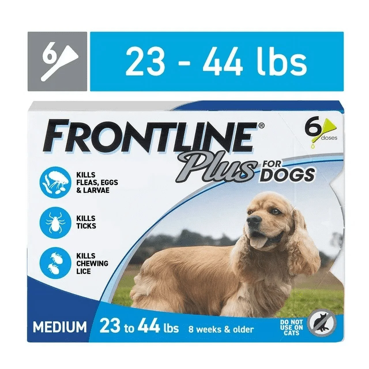 FRONTLINEPlus for Dogs FleaTick Treatment, Medium Dog, 23-44 lbs, Blue Box, 6 CT