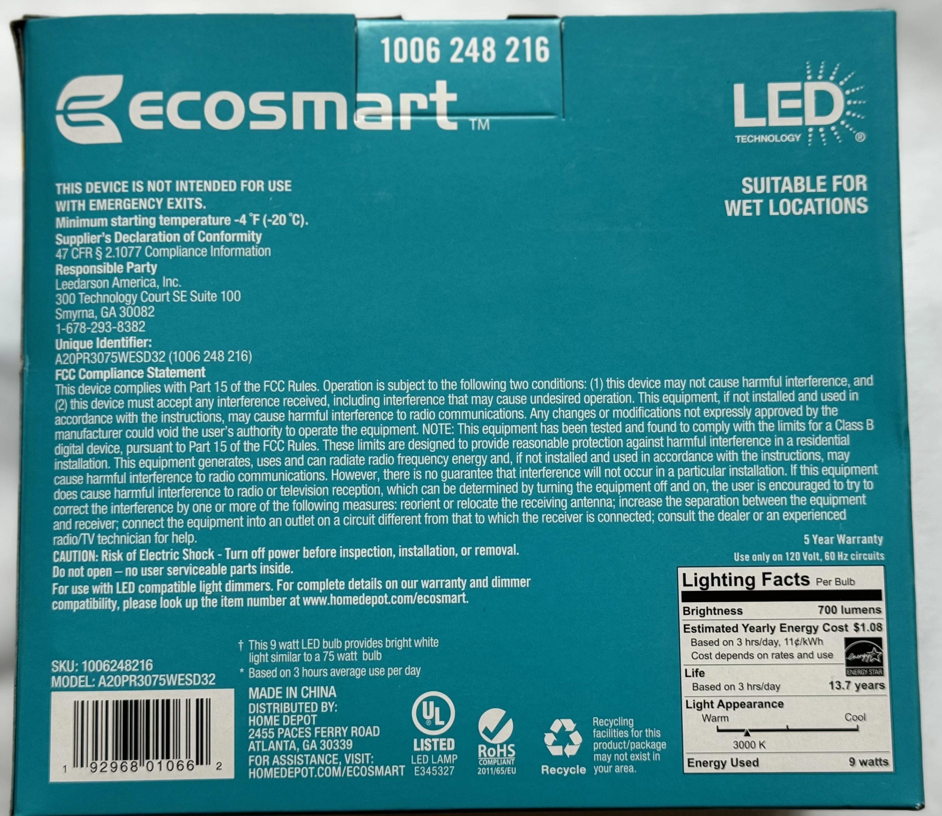 EcoSmart 75-Watt Equivalent PAR30 Dimmable Flood LED Light Bulb Bright White (2-Pack)