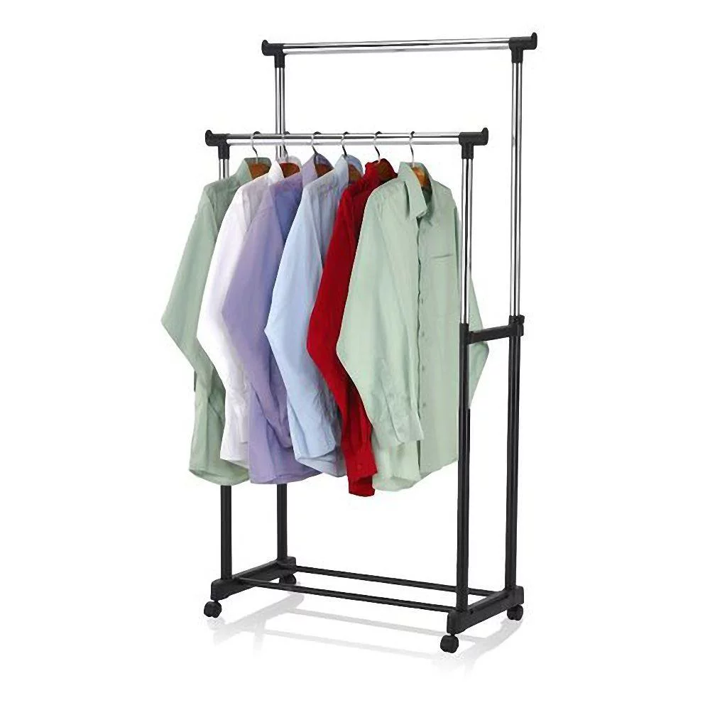 Ktaxon Adjustable Rolling Garment Rack Double Bar Hanger,Black & Silver