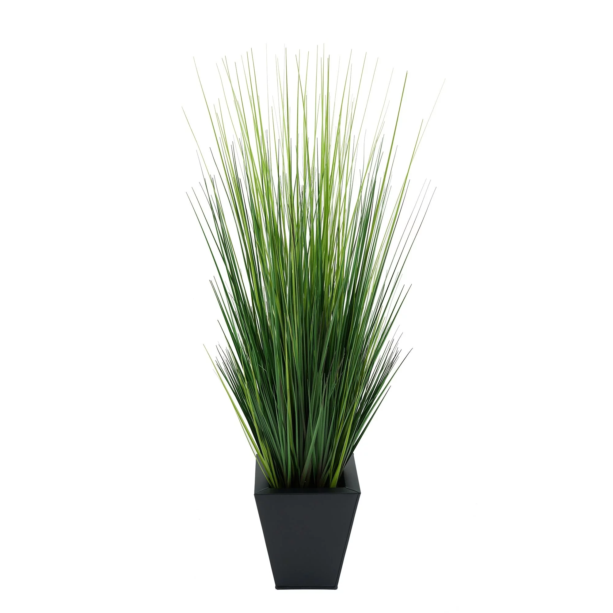 Faux PVC Grass in Square Zinc Planter Gloss Brown