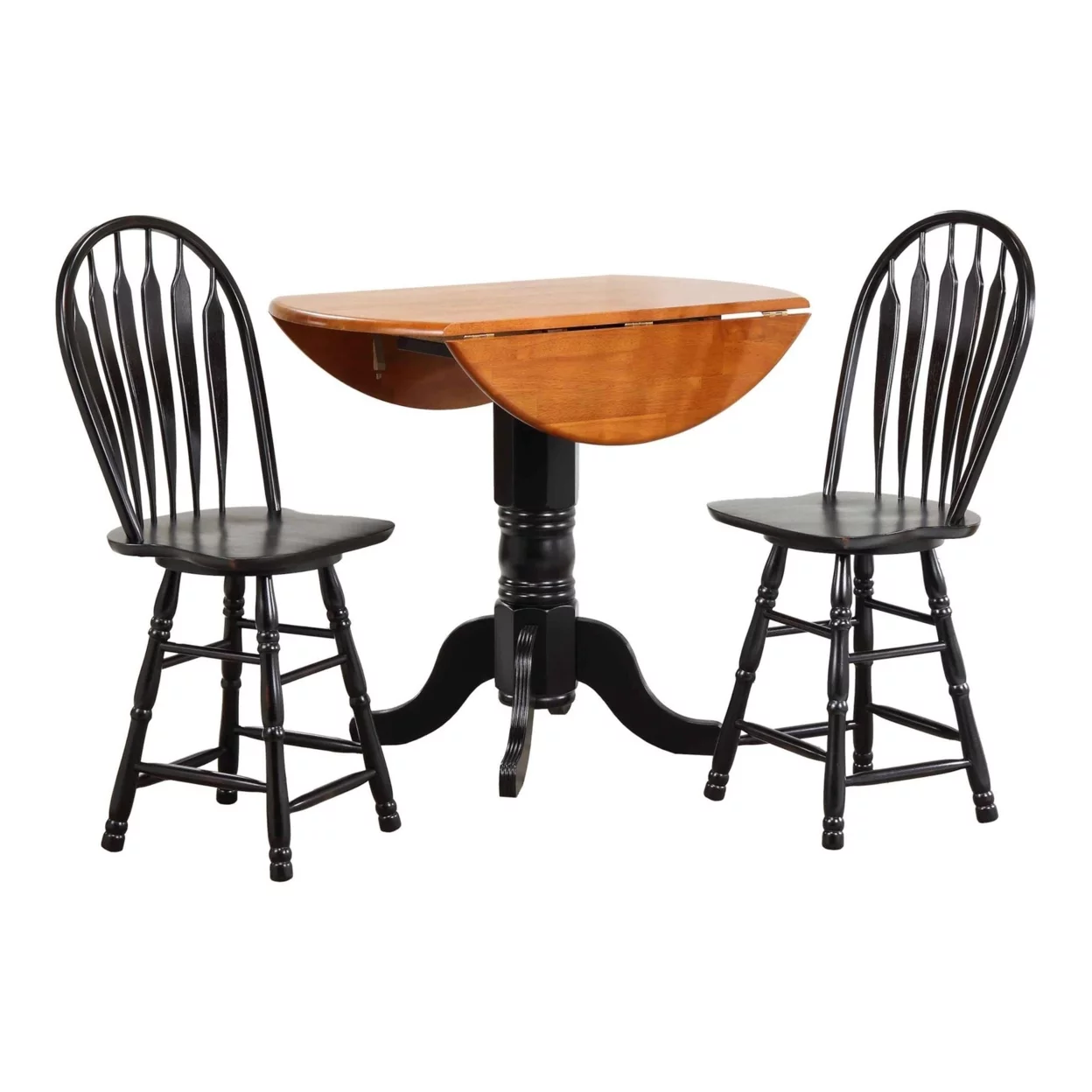 Black Cherry Selections 3-Piece Round Wood Top With Cherry Extendable Dining Set - Antique Black