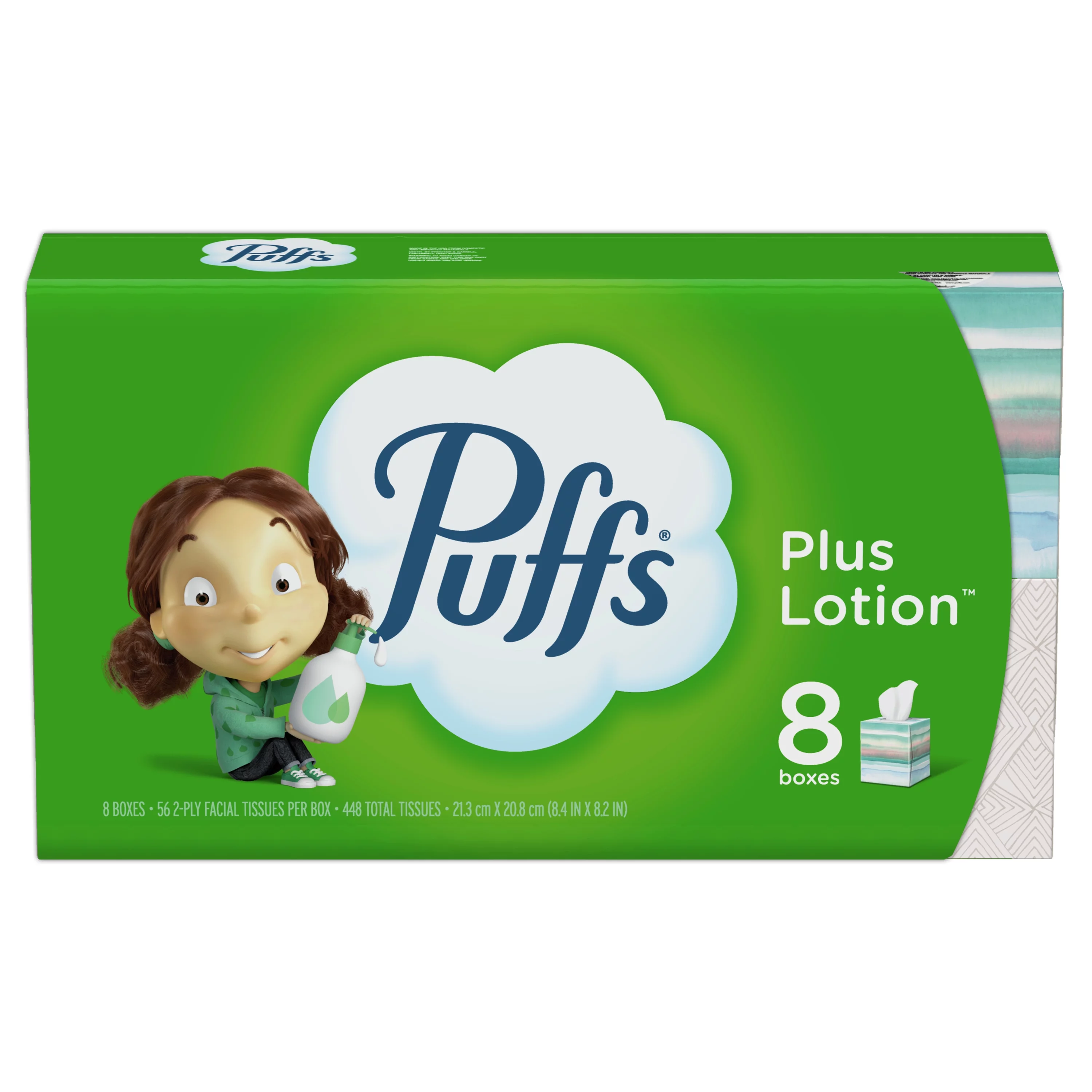Puffs Plus Lotion Facial Tissue, 8 Cube Boxes, 56 Facial Tissues Per Cube