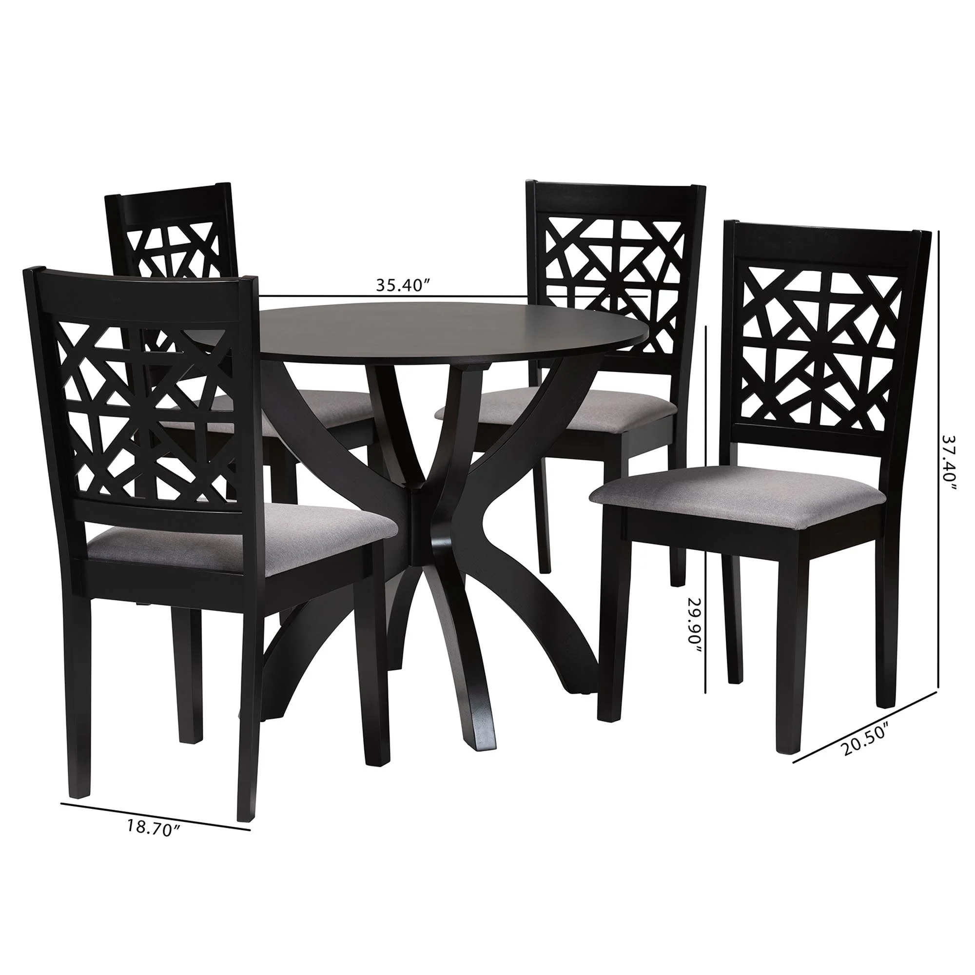 Baxton Studio Lena Modern Grey Fabric and Dark Brown Finished Wood 5-Piece Dining Set