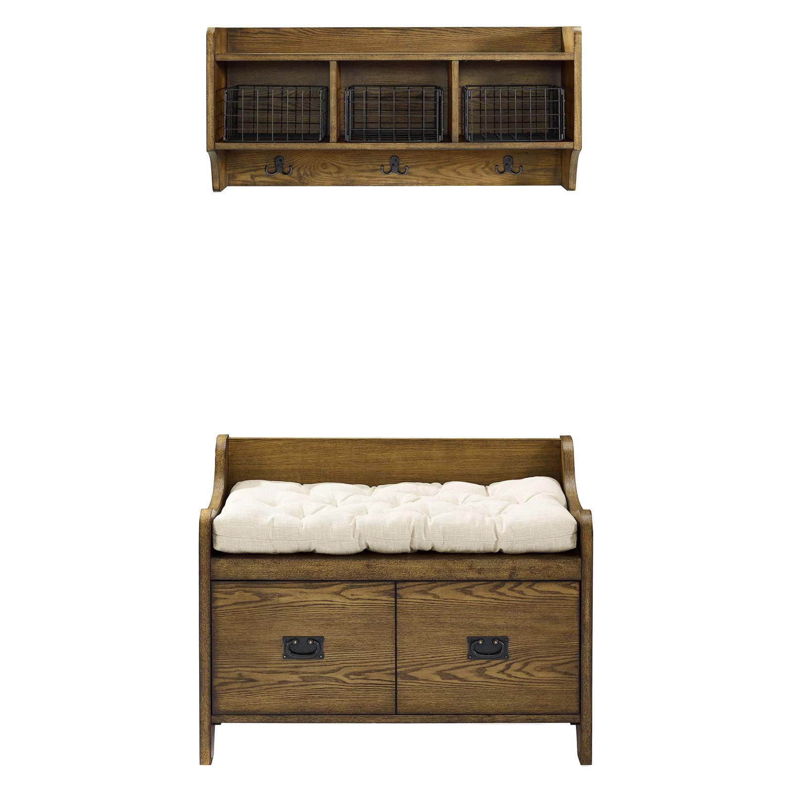 Crosley KF60003WH 2 Piece Fremont Entryway Kit - Bench, Shelf, Distressed White